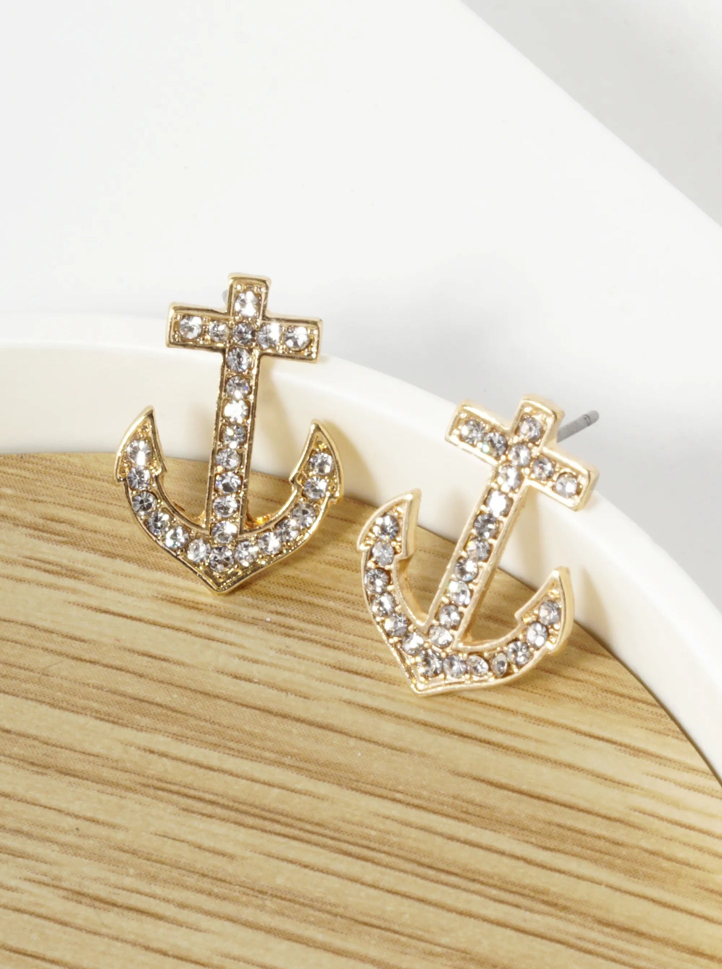 Crystal Pave 18mm Anchor Stud Earrings