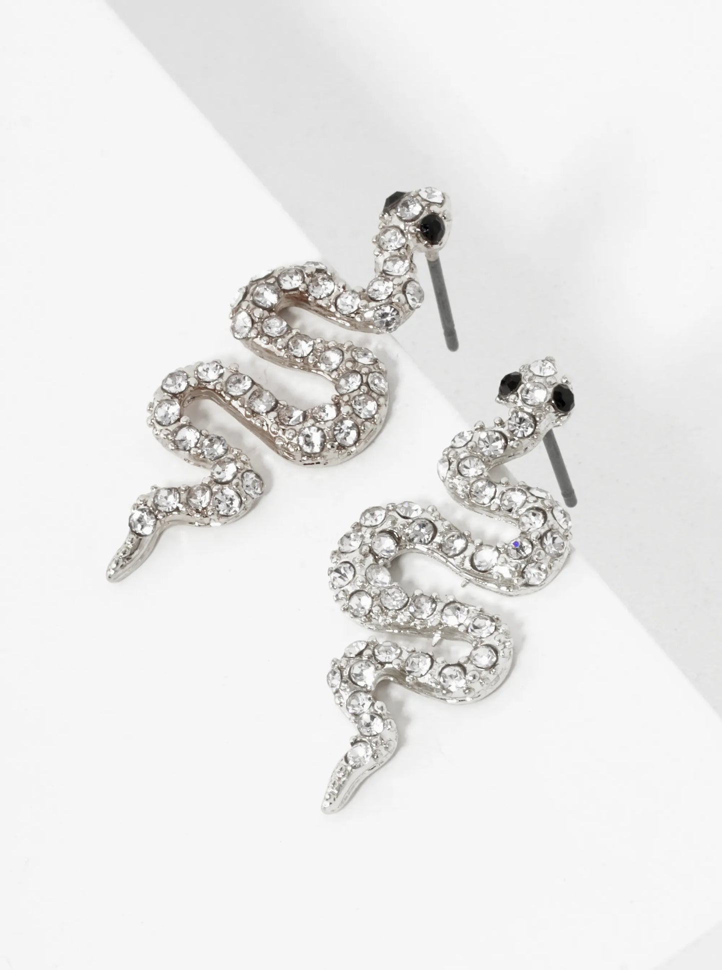 Crystal Pave 30mm Snake Stud Earrings
