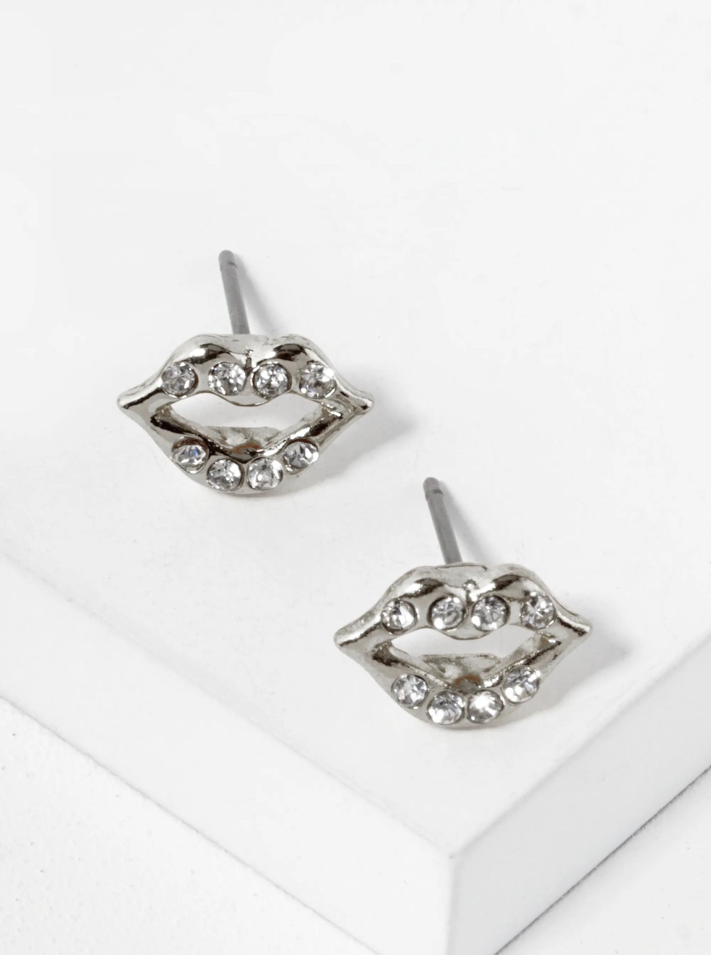 Crystal Pave 6mm Lips Post Stud Earrings