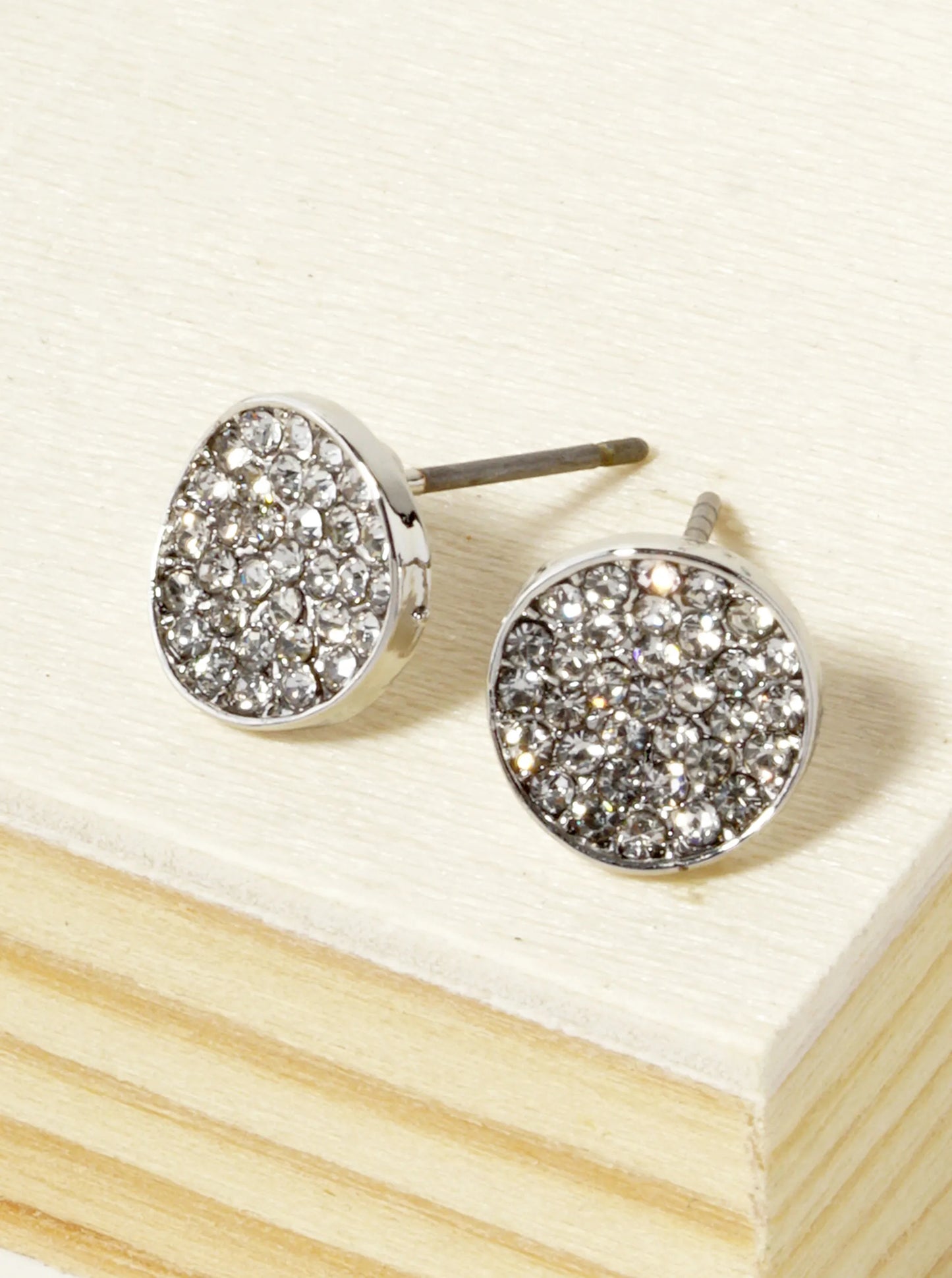 Crystal Pave 9mm Curved Round Disc Button Stud Earrings