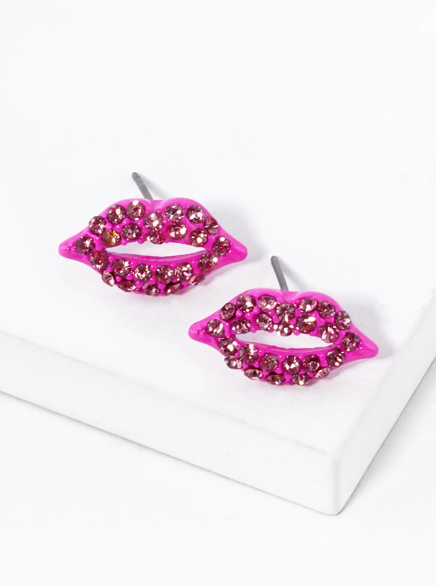 Crystal Pave 9mm Lips Post Stud Earrings