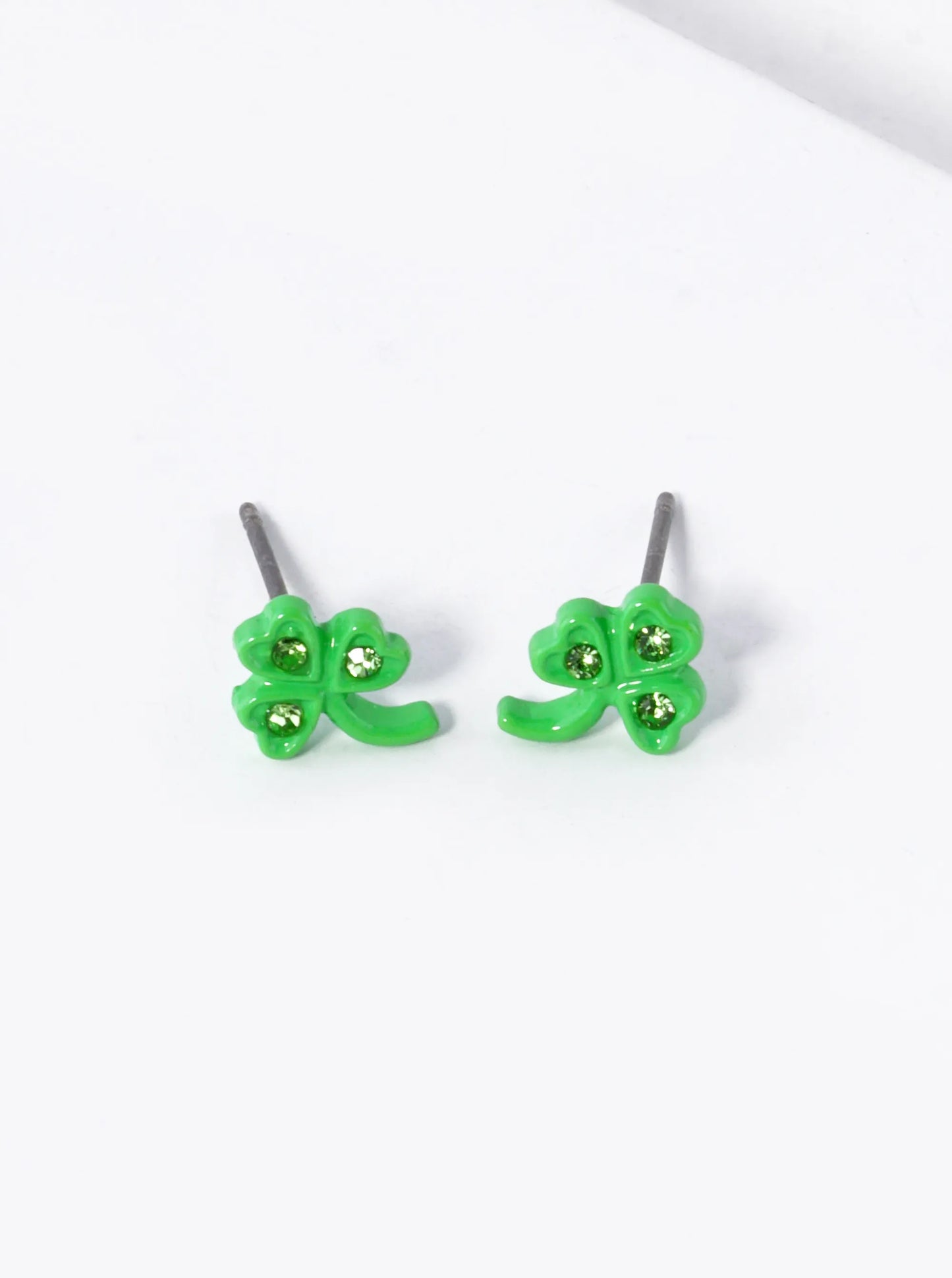 Crystal Pave 9mm Three-Leaf Clover Stud Earrings