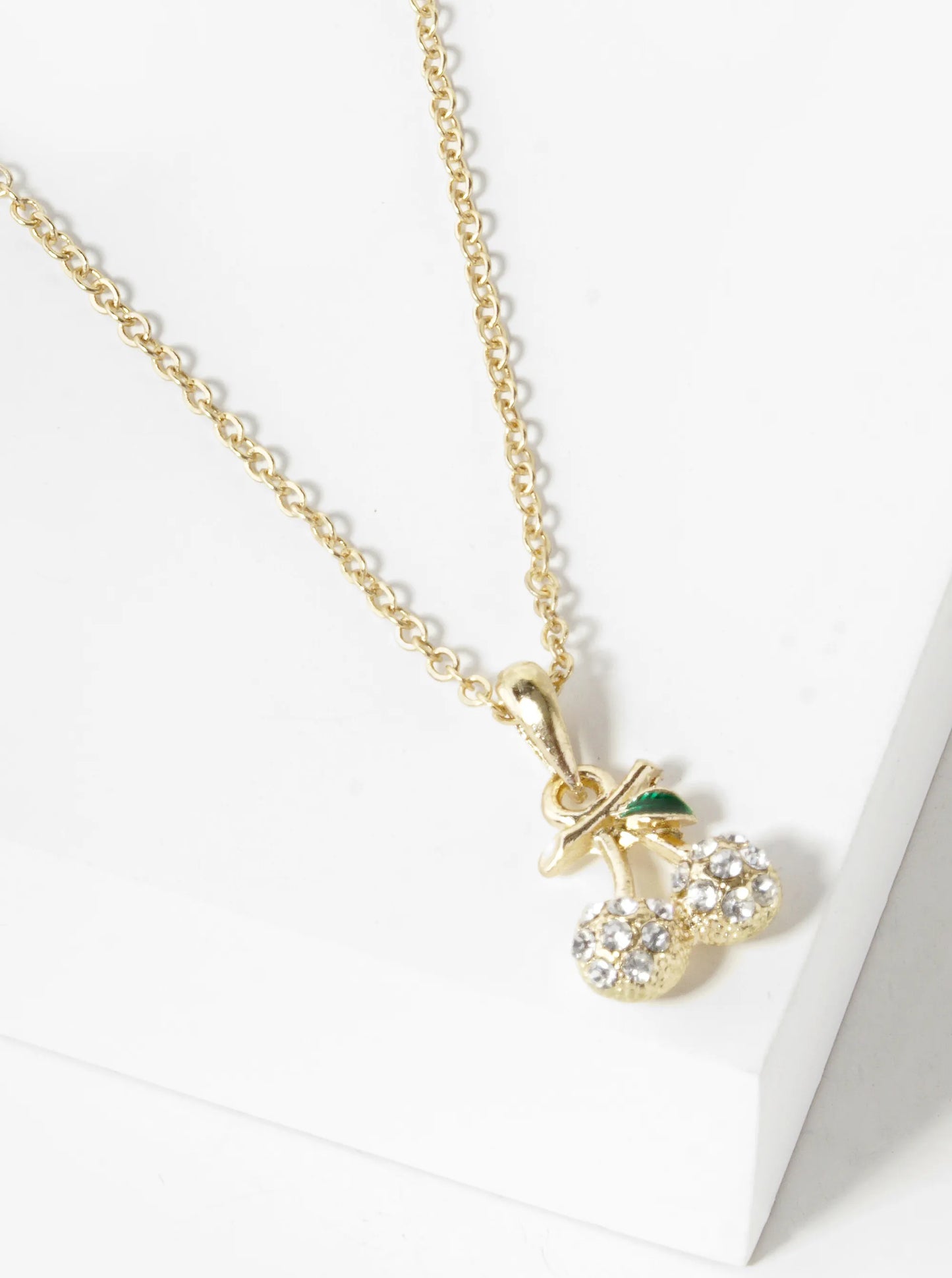 Crystal Pave Cherry Pendant Dainty Necklace