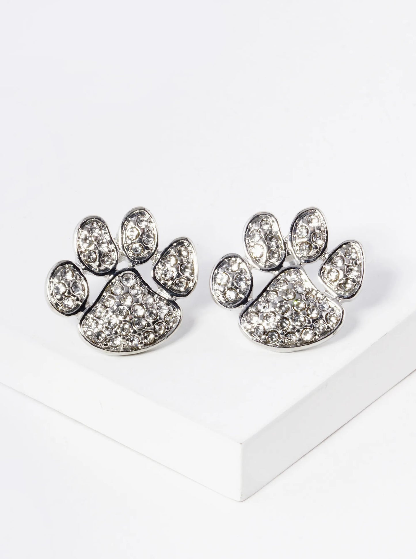 Crystal Pave Dog Paw Game Day Mascot Post Stud Earrings