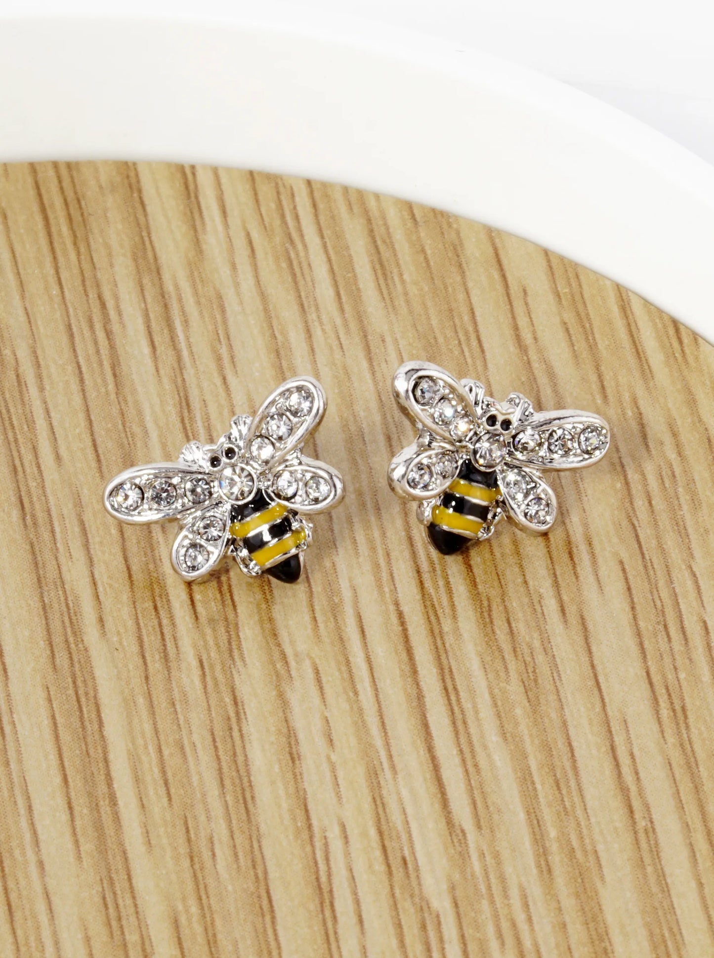 Crystal Pave Enamel 10mm Honey Bee Stud Earrings