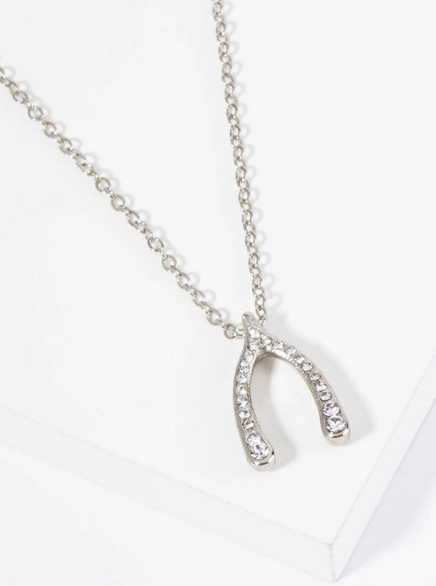 Crystal Pave Wishbone Pendant Necklace