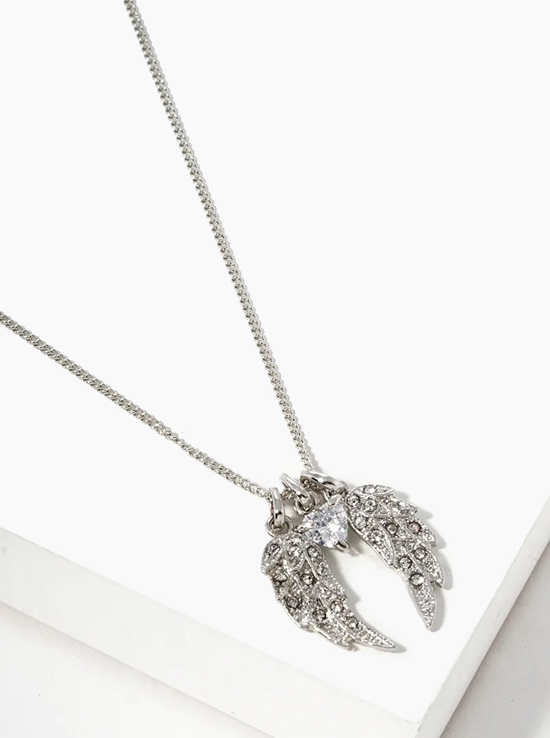 Crystal Pave CZ Angel Wings Pendant Necklace