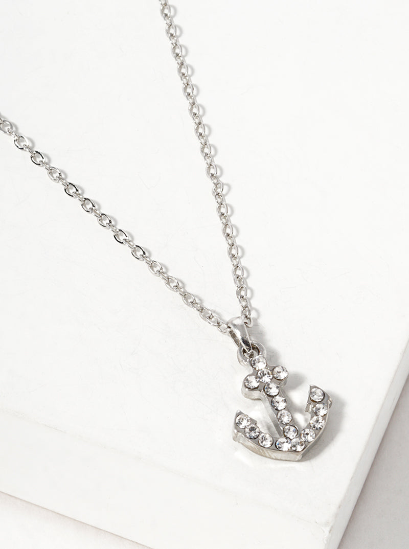 Crystal Pave Anchor Pendant Nautical Necklace