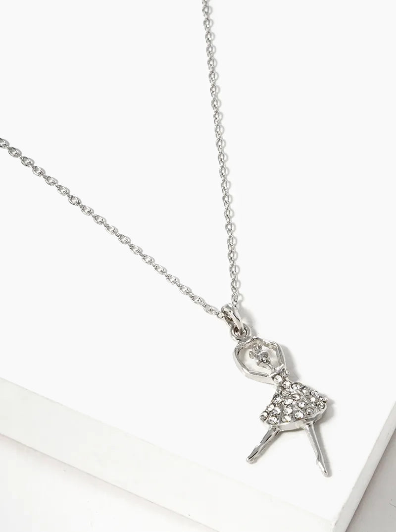 Crystal Pave Ballerina Pendant Necklace