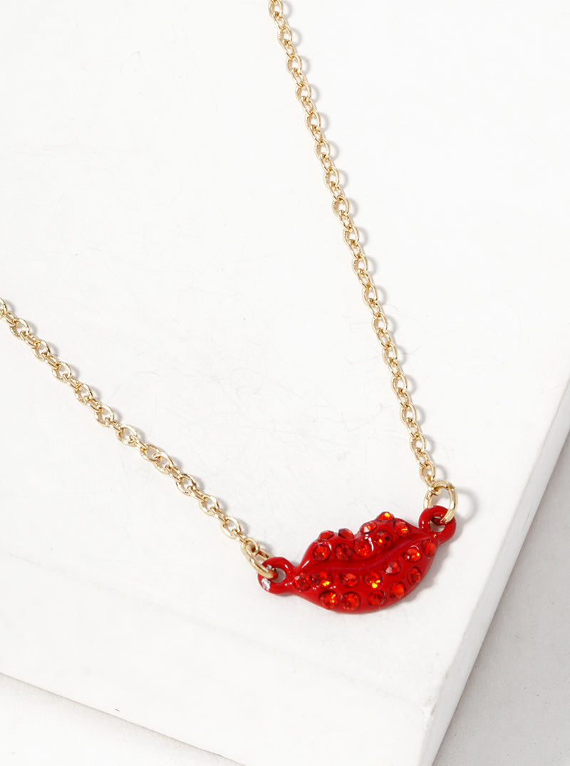 Crystal Pave Lips Pendant Necklace