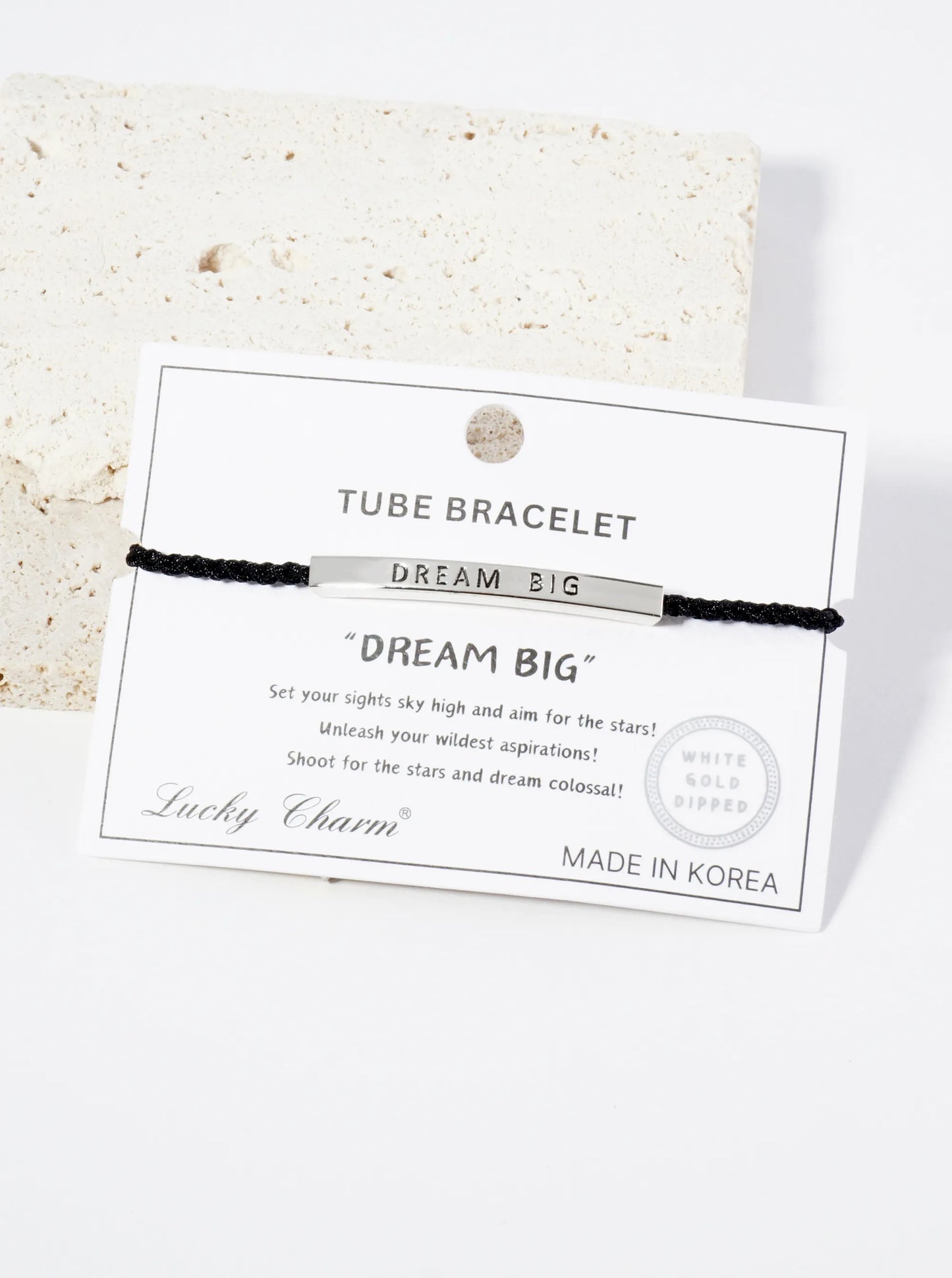 Dream Big Engraved 18K Gold Dipped Curved Brass Tube Bar Adjustable Pull Tie Bracelet