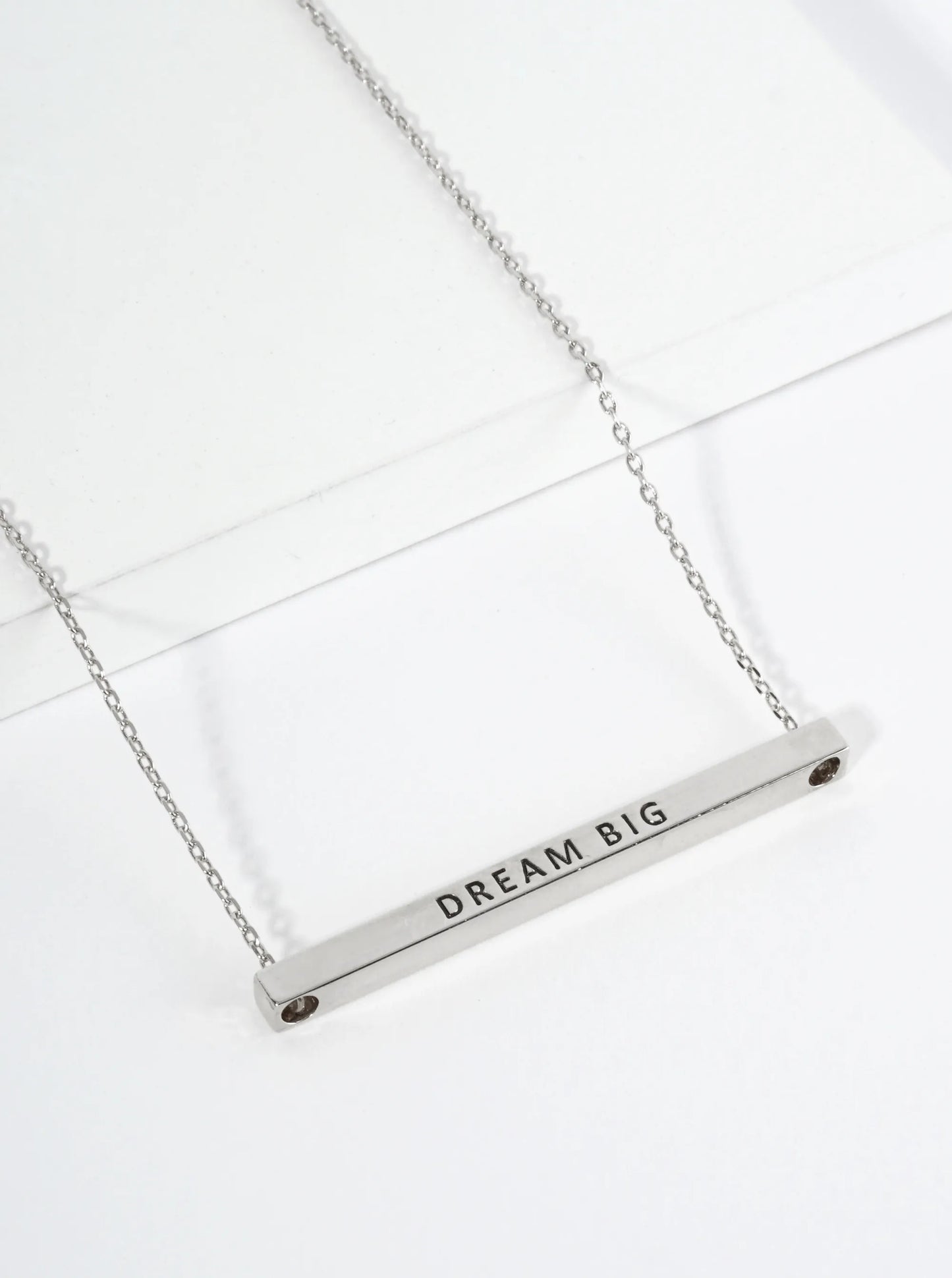 Dream Big Engraved 18K Gold Dipped Horizontal Brass Bar Pendant Inspirational Necklace