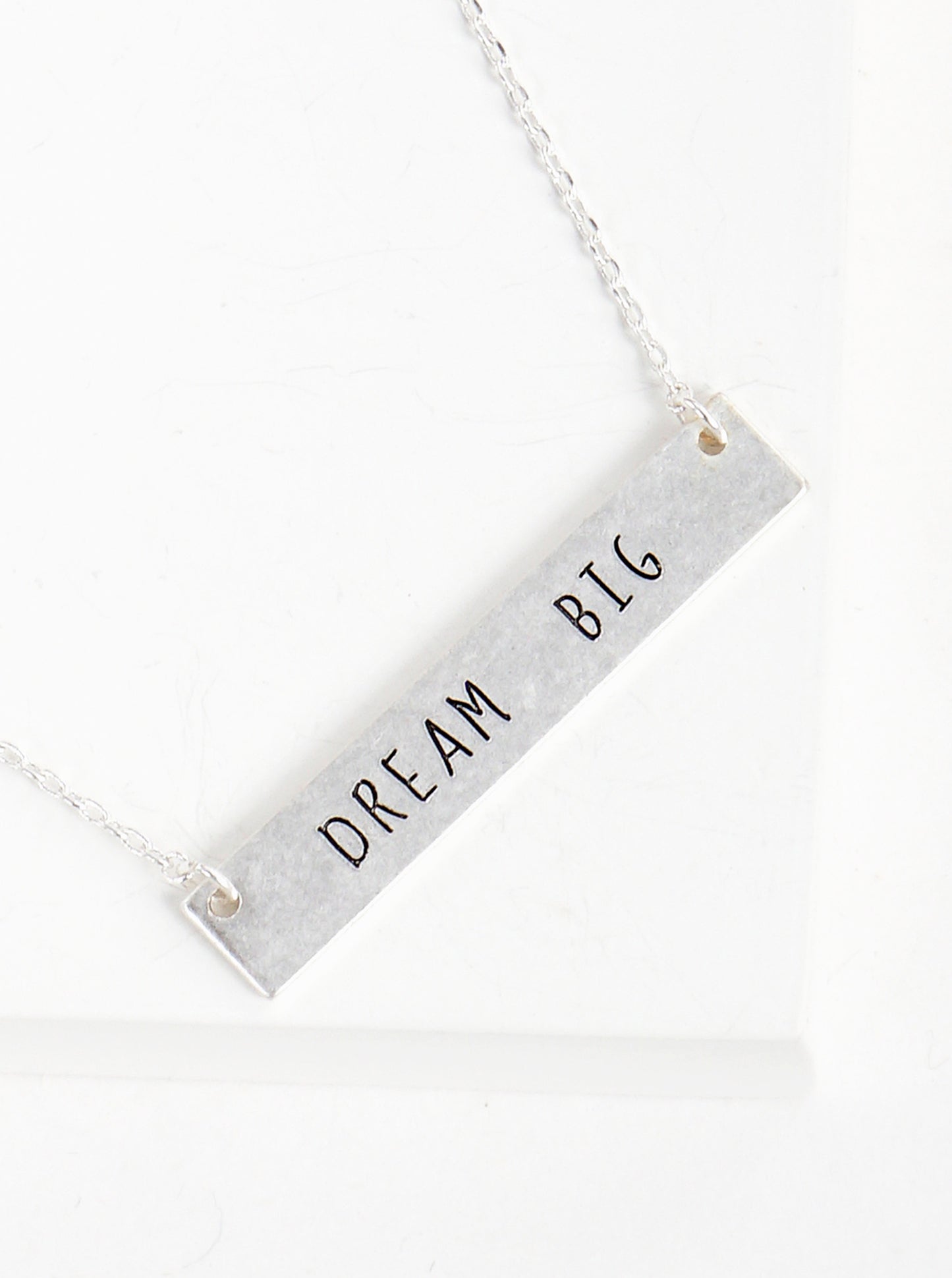 Dream Big Engraved Horizontal Bar Pendant Necklace