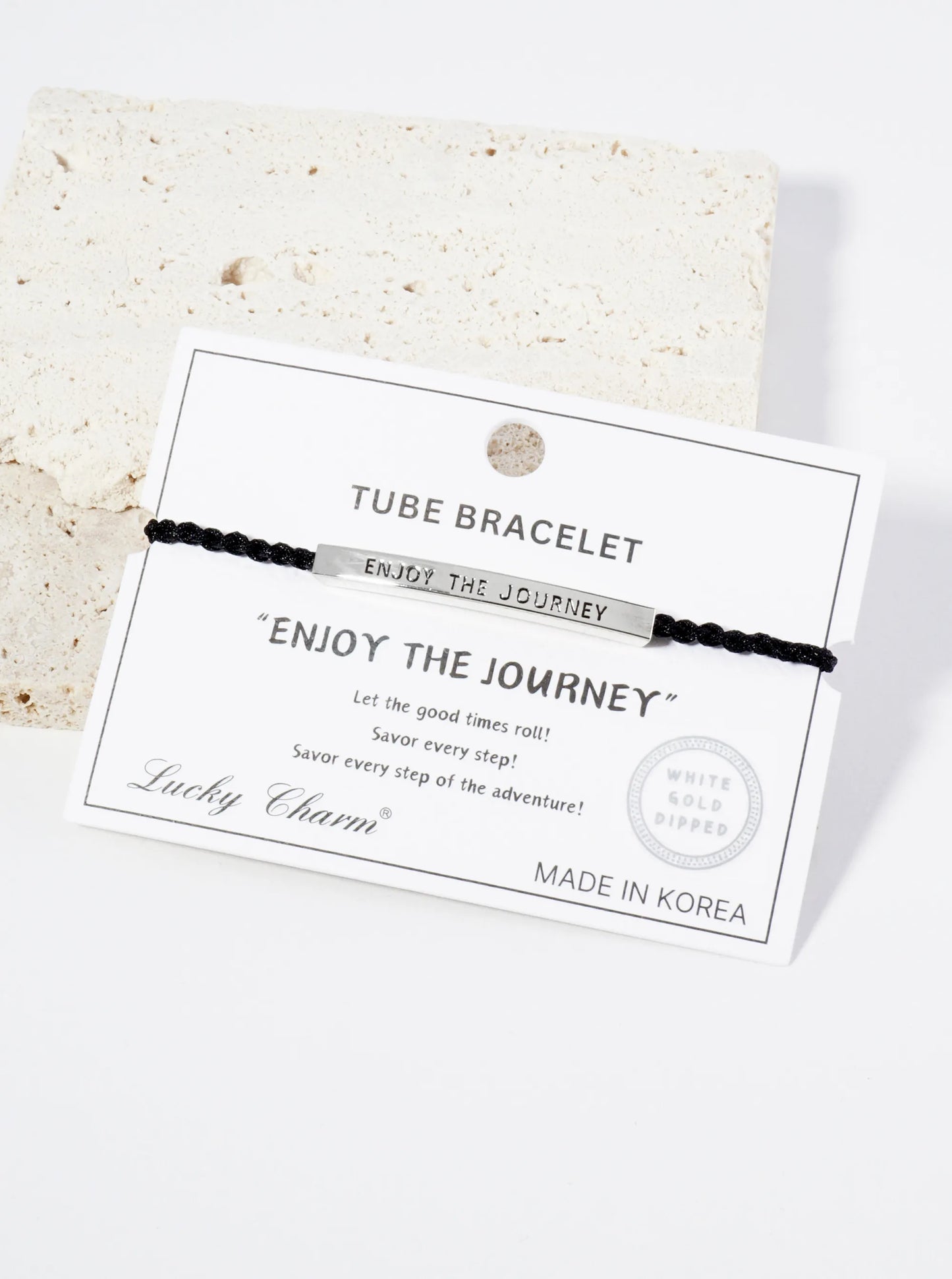 Enjoy The Journey Engraved 18K Gold Dipped Curved Brass Tube Bar Adjustable Pull Tie Bracelet