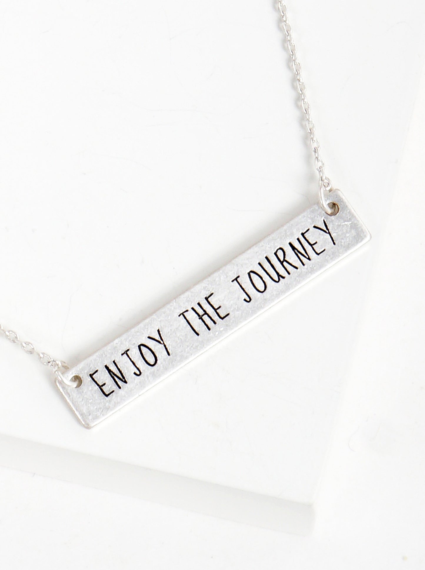 Enjoy The Journey Engraved Horizontal Bar Pendant Necklace