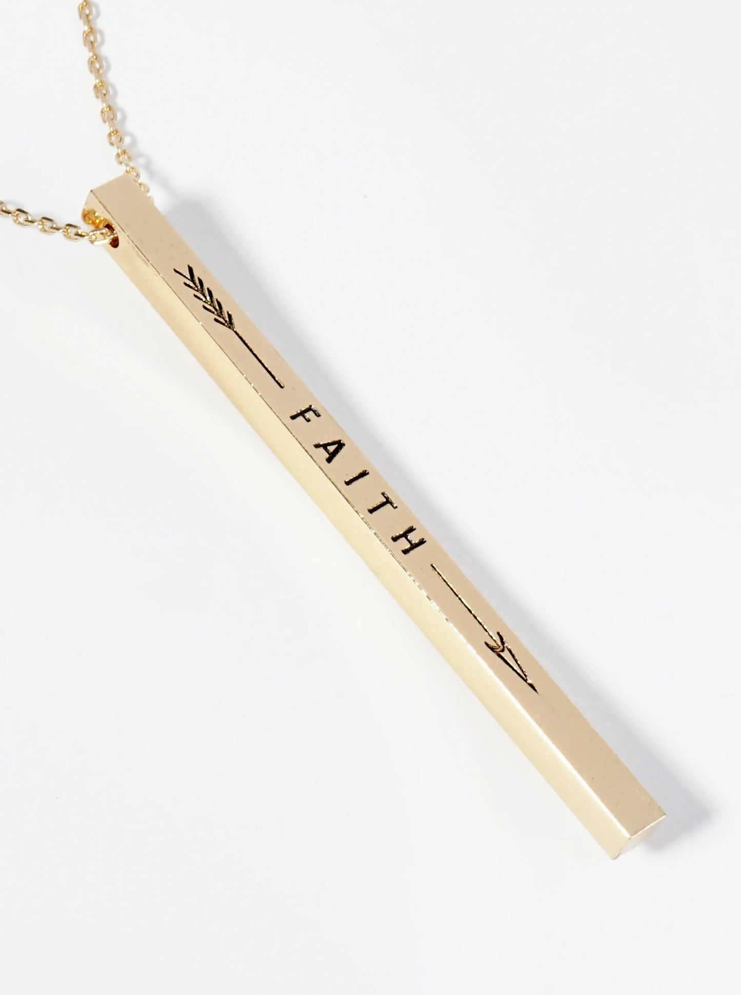 Faith Arrow Engraved Vertical Bar Pendant Inspirational Necklace