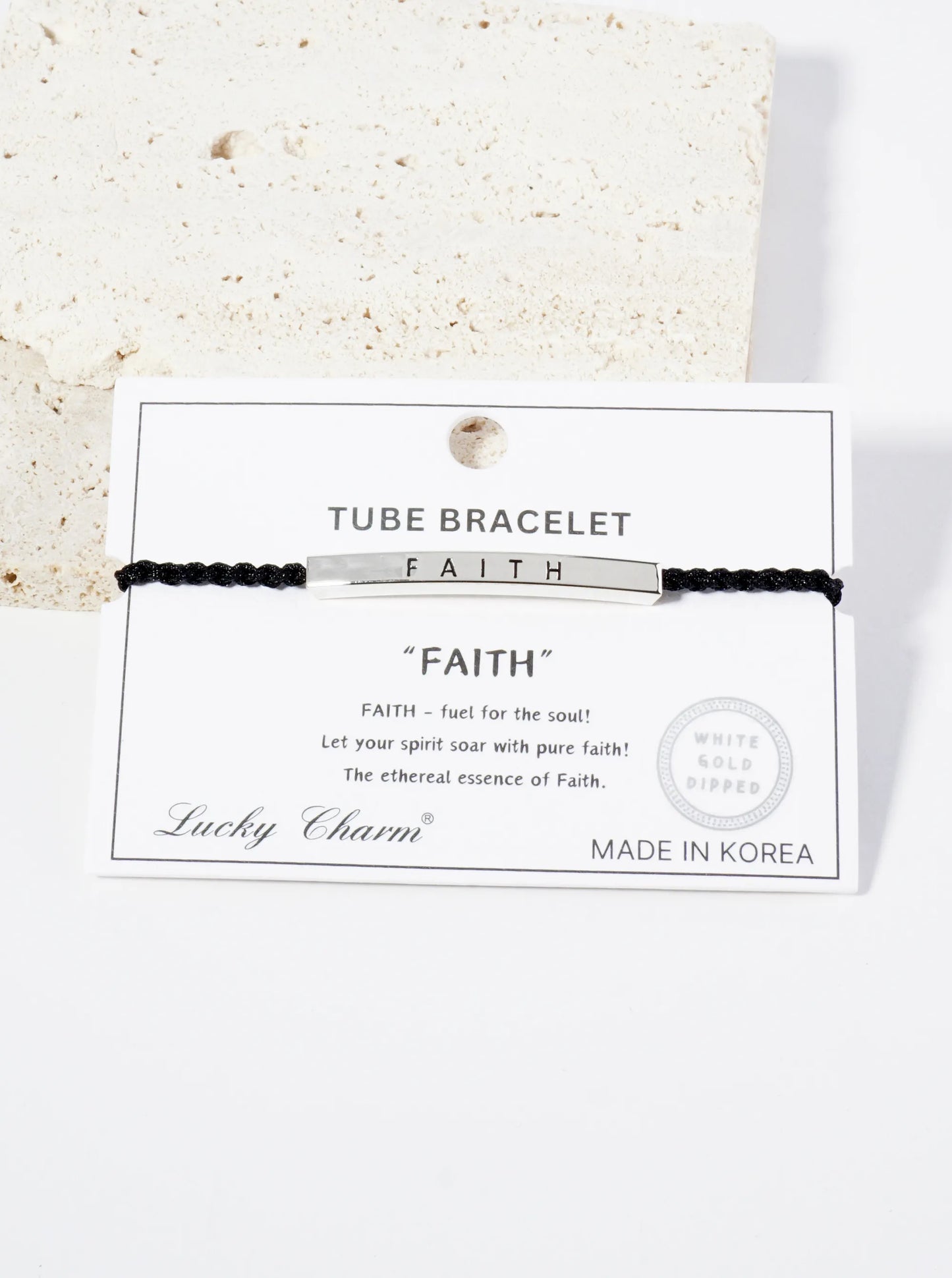 Faith Engraved 18K Gold Dipped Curved Brass Tube Bar Adjustable Pull Tie Bracelet