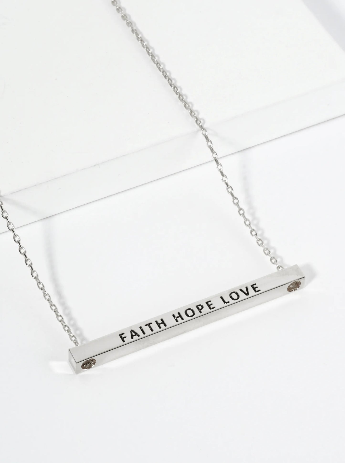Faith Hope Love Engraved 18K Gold Dipped Horizontal Brass Bar Pendant Inspirational Necklace