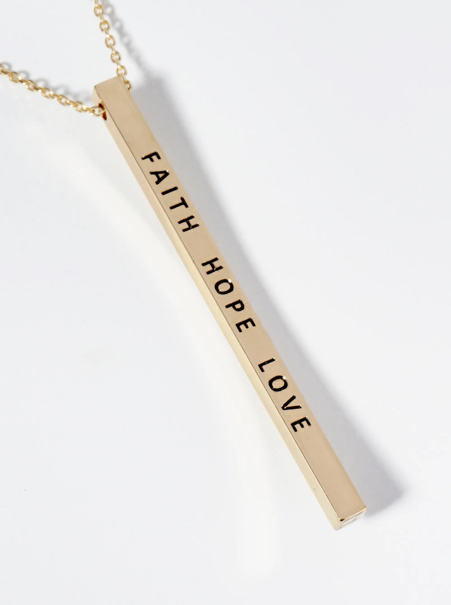 Faith Hope Love Engraved Vertical Bar Pendant Inspirational Necklace
