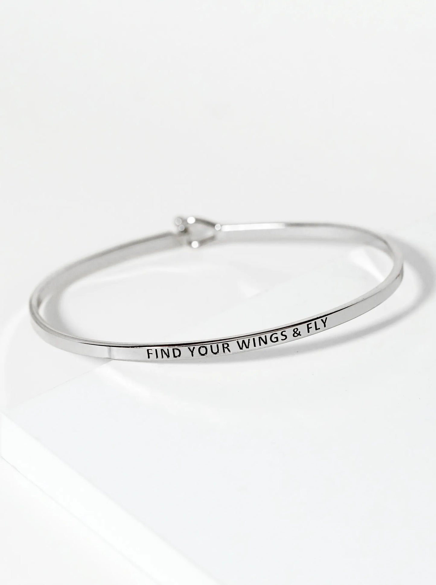 Find Your Wings And Fly Engraved Inspirational Bangle Bracelet