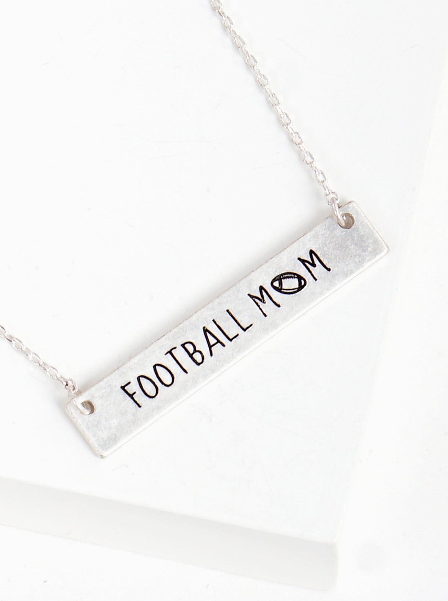 Football Mom Engraved Horizontal Bar Pendant Necklace