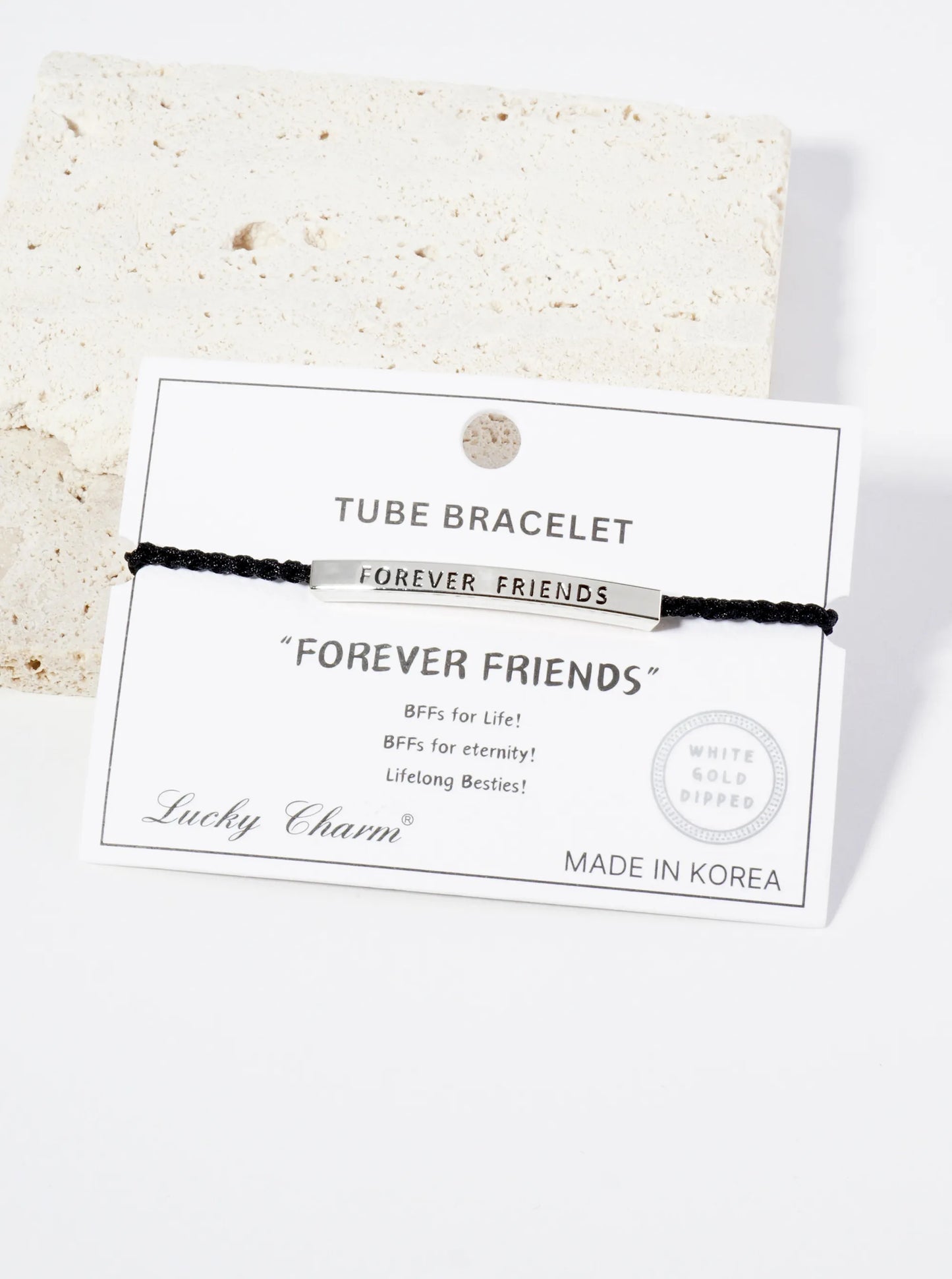 Forever Friends Engraved 18K Gold Dipped Curved Brass Tube Bar Adjustable Pull Tie Bracelet