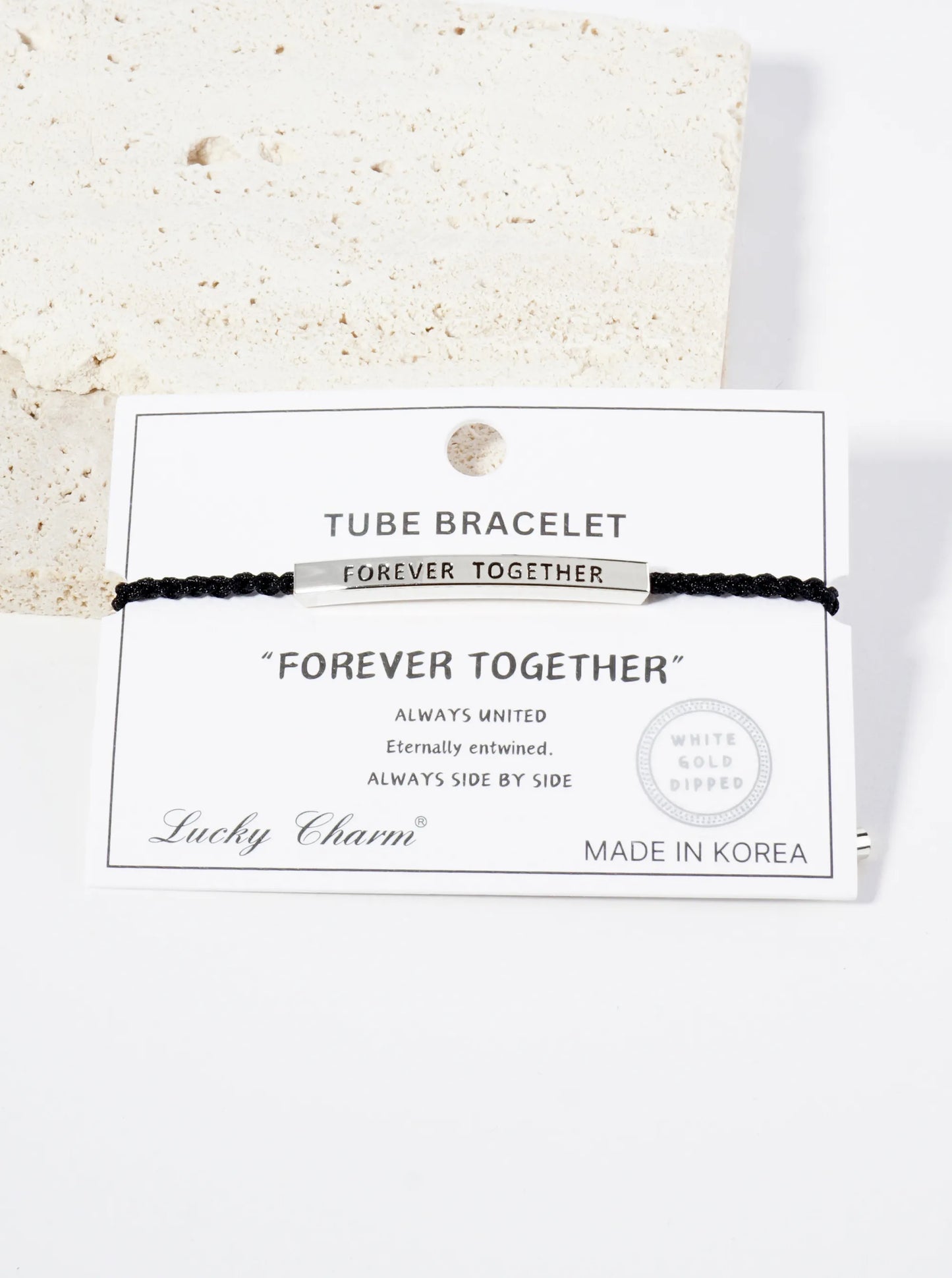 Forever Together Engraved 18K Gold Dipped Curved Brass Tube Bar Adjustable Pull Tie Bracelet