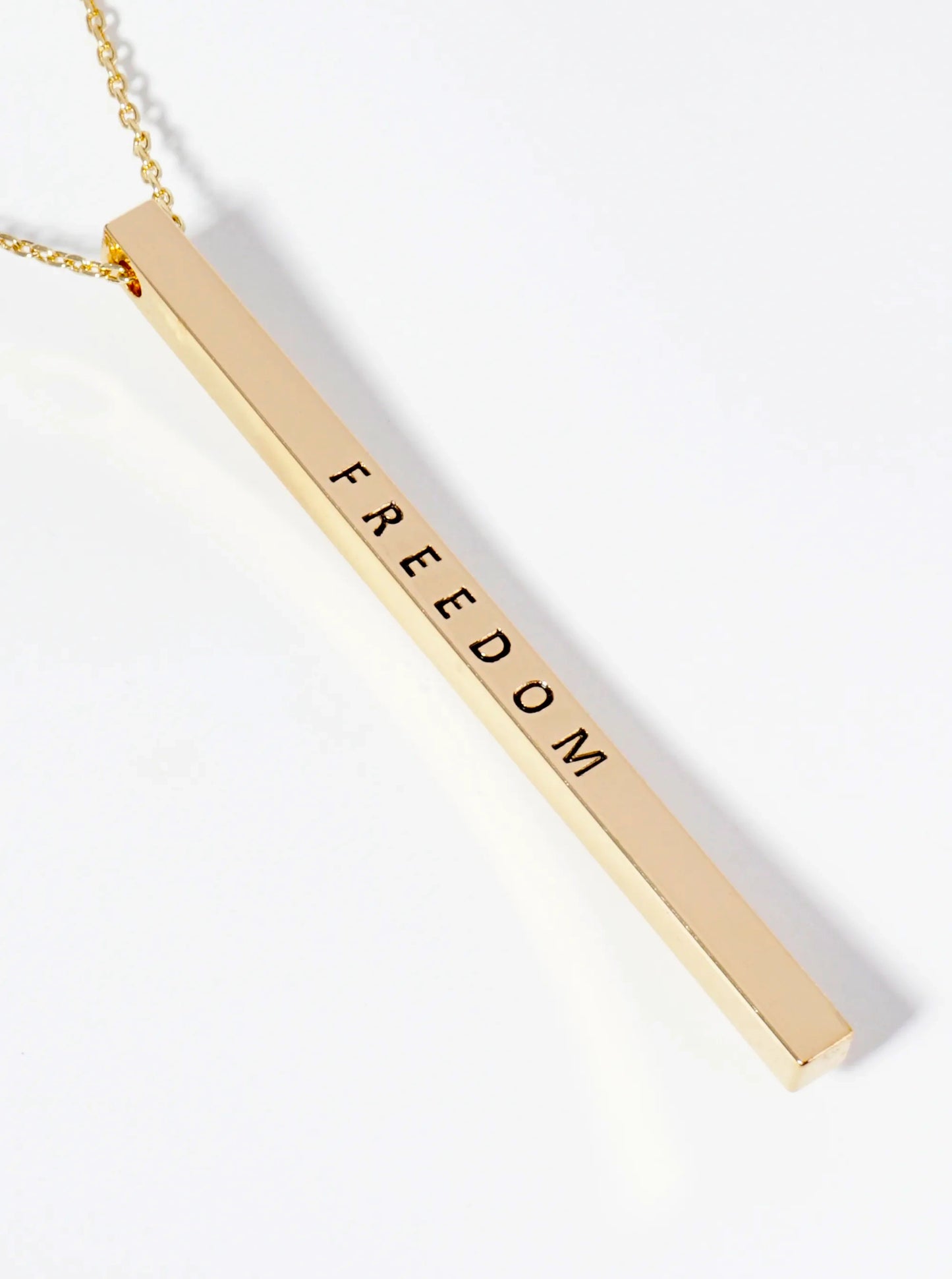 Freedom Engraved Vertical Bar Pendant Inspirational Necklace