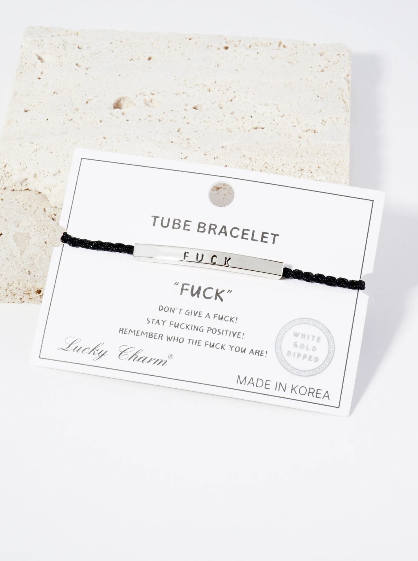 Fuck Engraved 18K Gold Dipped Curved Brass Tube Bar Adjustable Pull Tie Bracelet