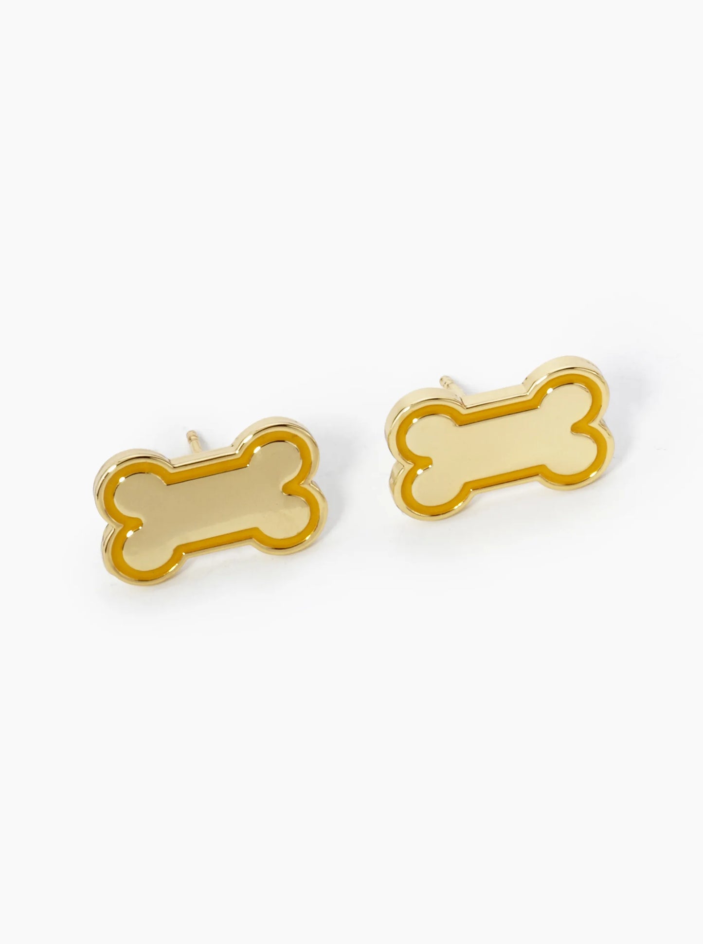 Game Day Mascot 18K Gold Dipped 9mm Enamel Dog Bone Treat Stud Earrings