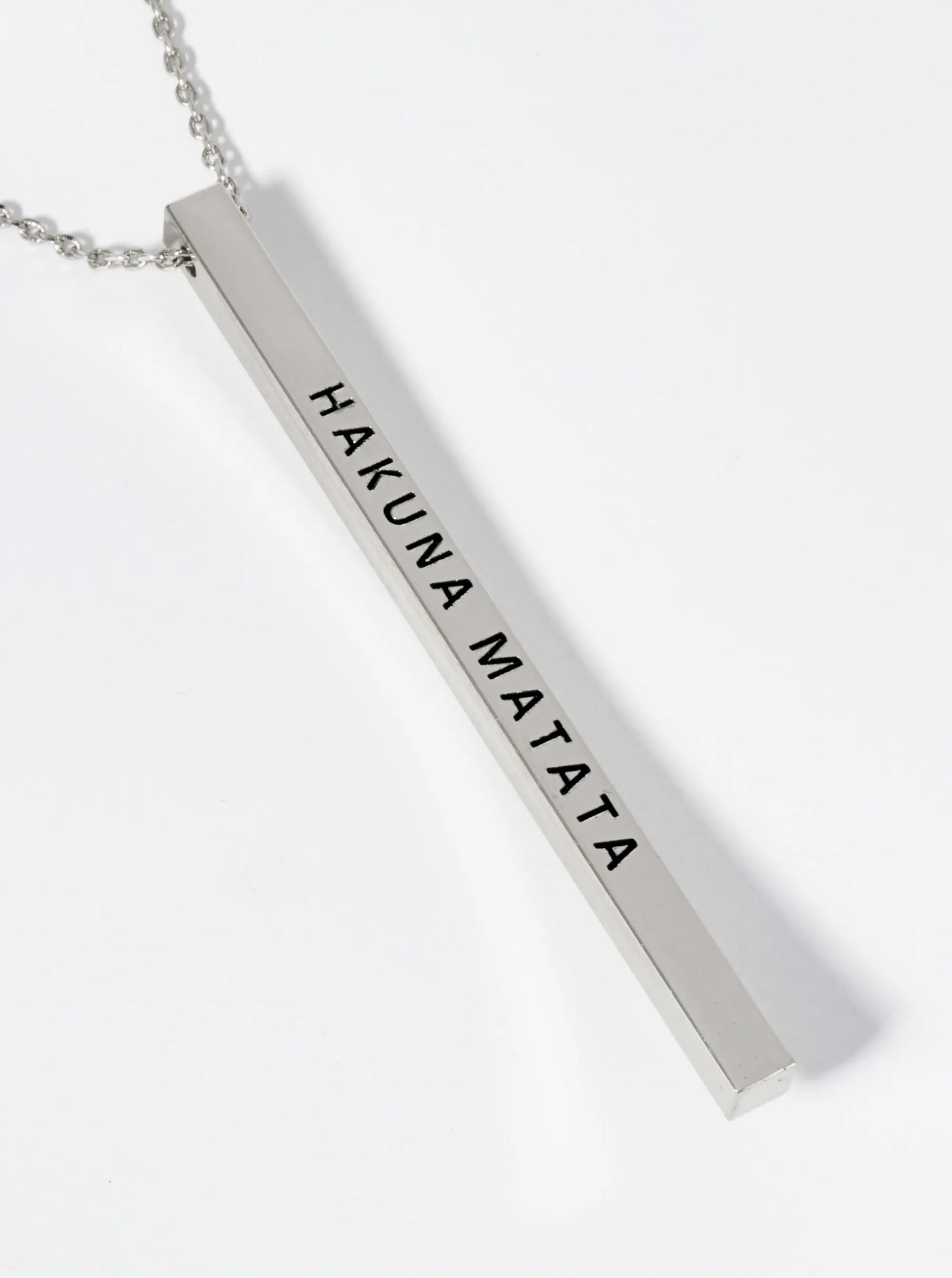 Hakuna Matata Engraved Vertical Bar Pendant Inspirational Necklace
