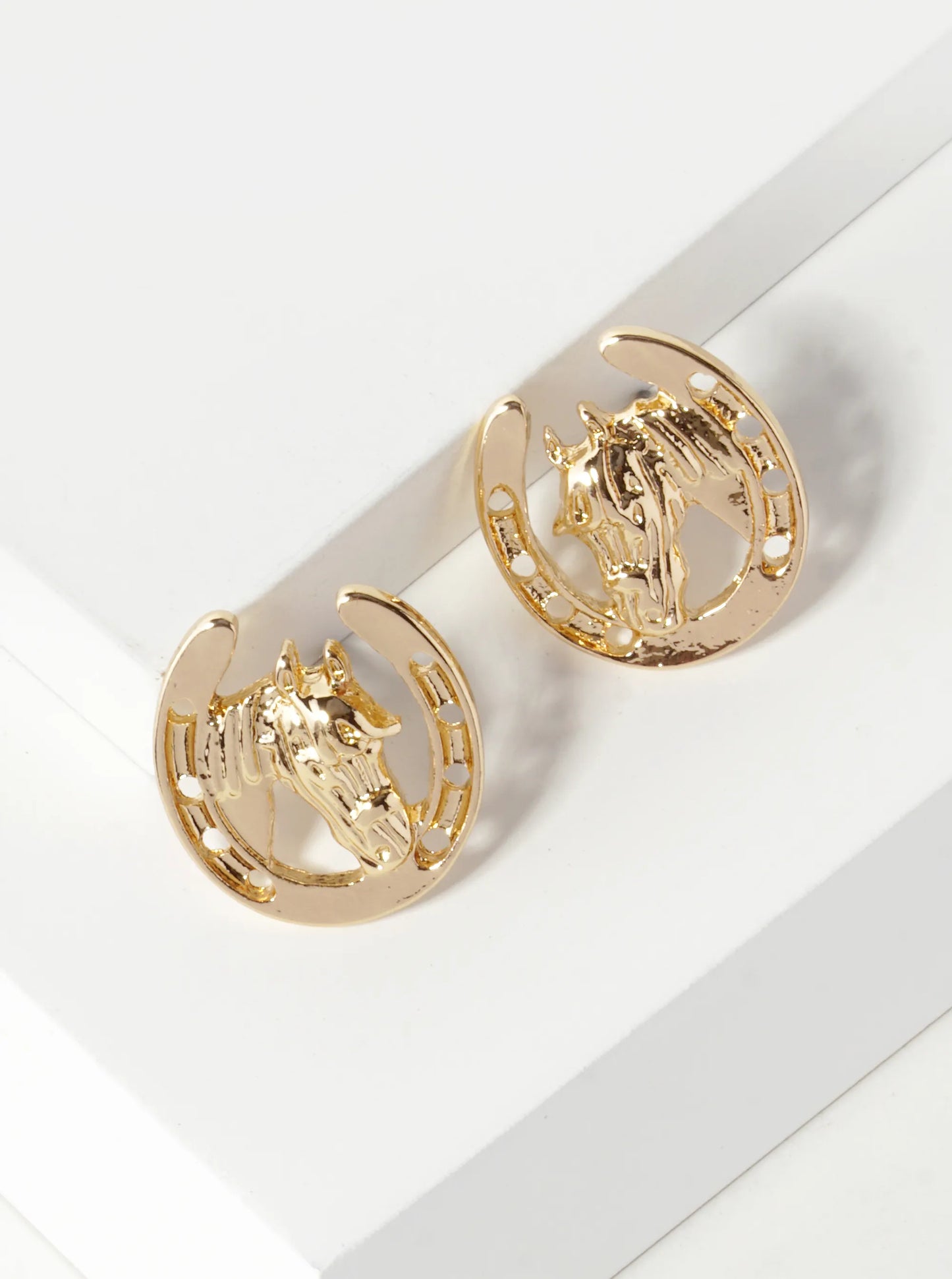 Horse Head In Horseshoe 15mm Stud Earrings