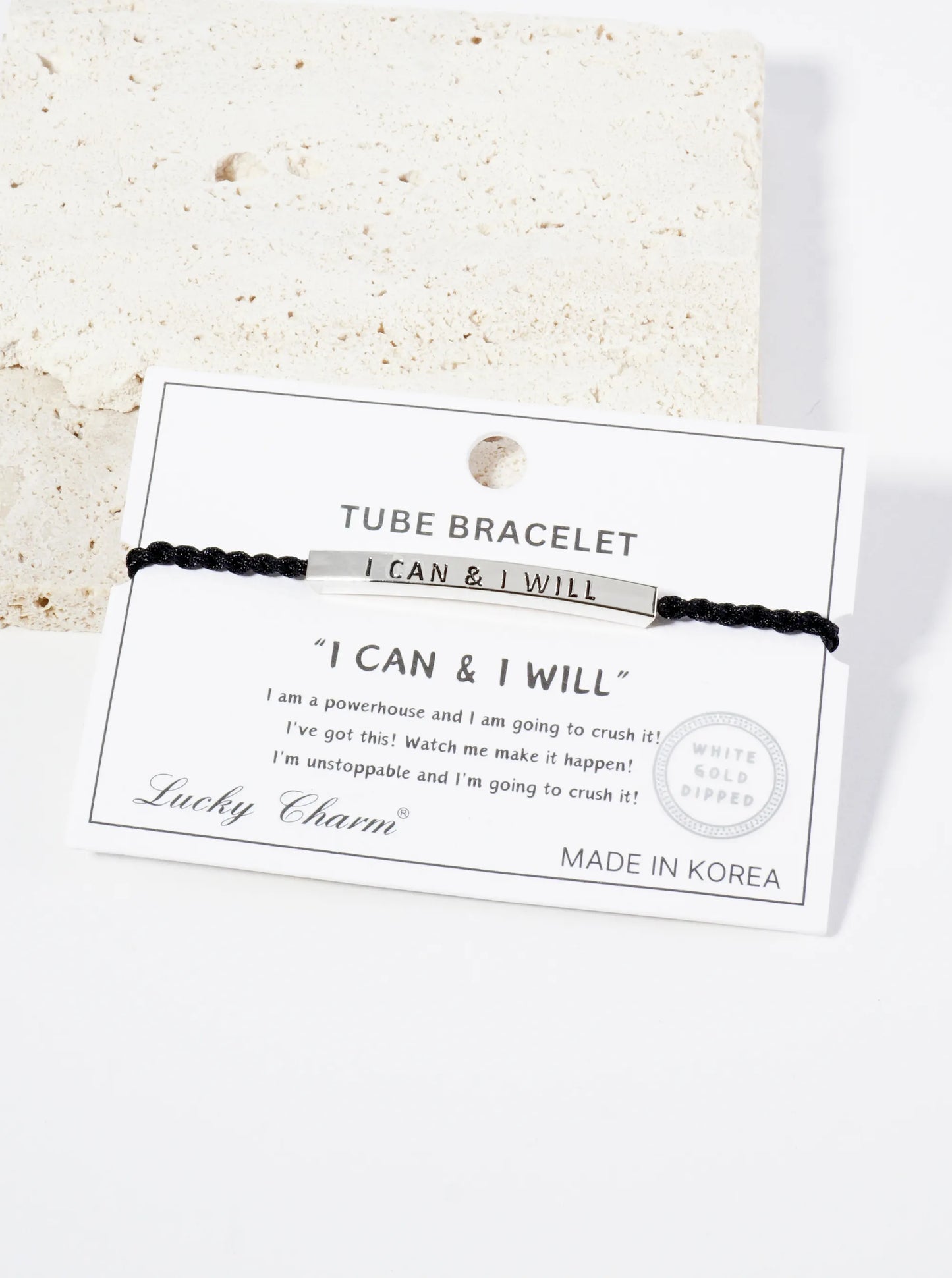 I Can And I Will Engraved 18K Gold Dipped Curved Brass Tube Bar Adjustable Pull Tie Bracelet