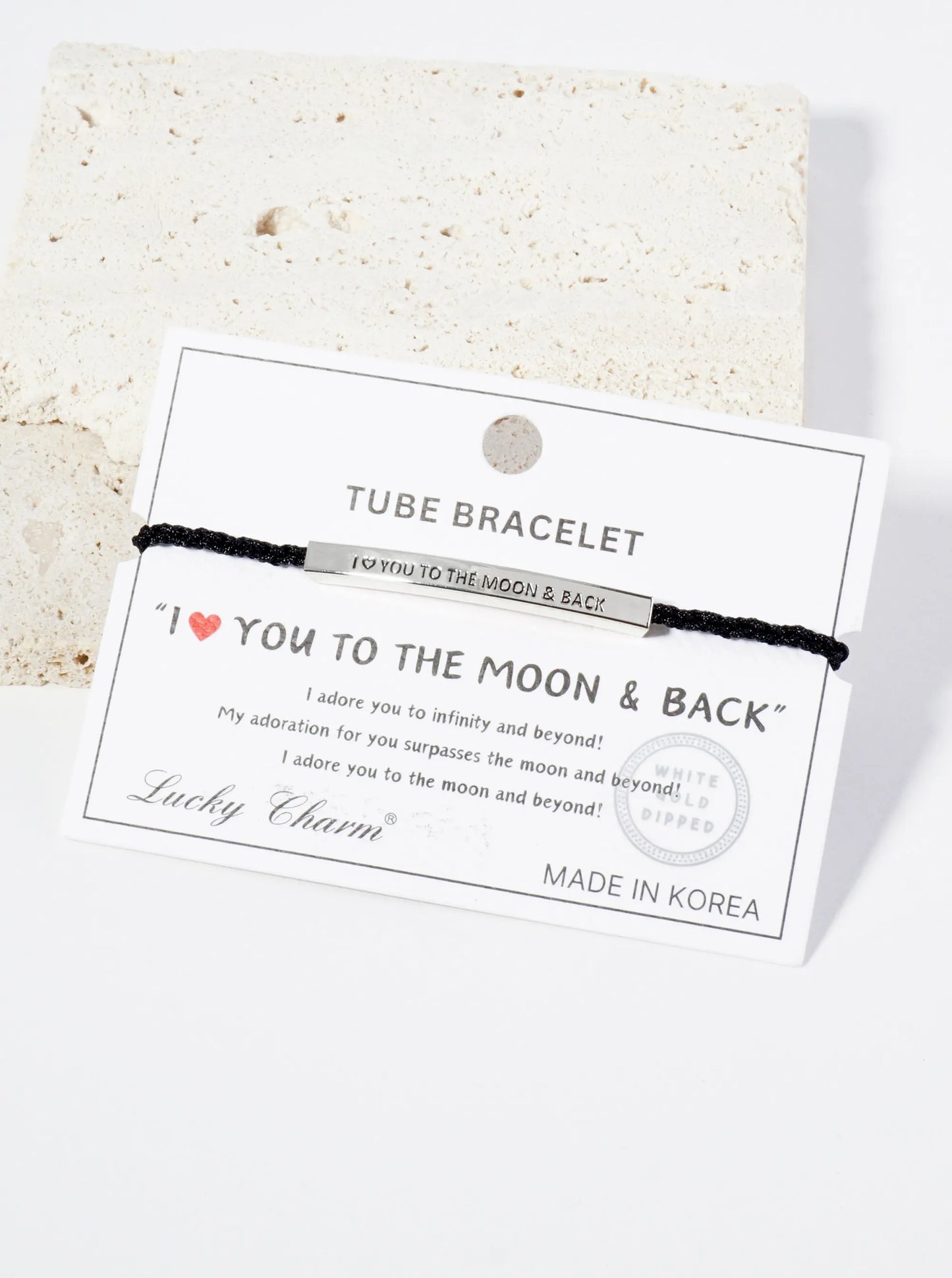 I Love You To The Moon And Back Engraved 18K Gold Dipped Curved Brass Tube Bar Adjustable Pull Tie Bracelet