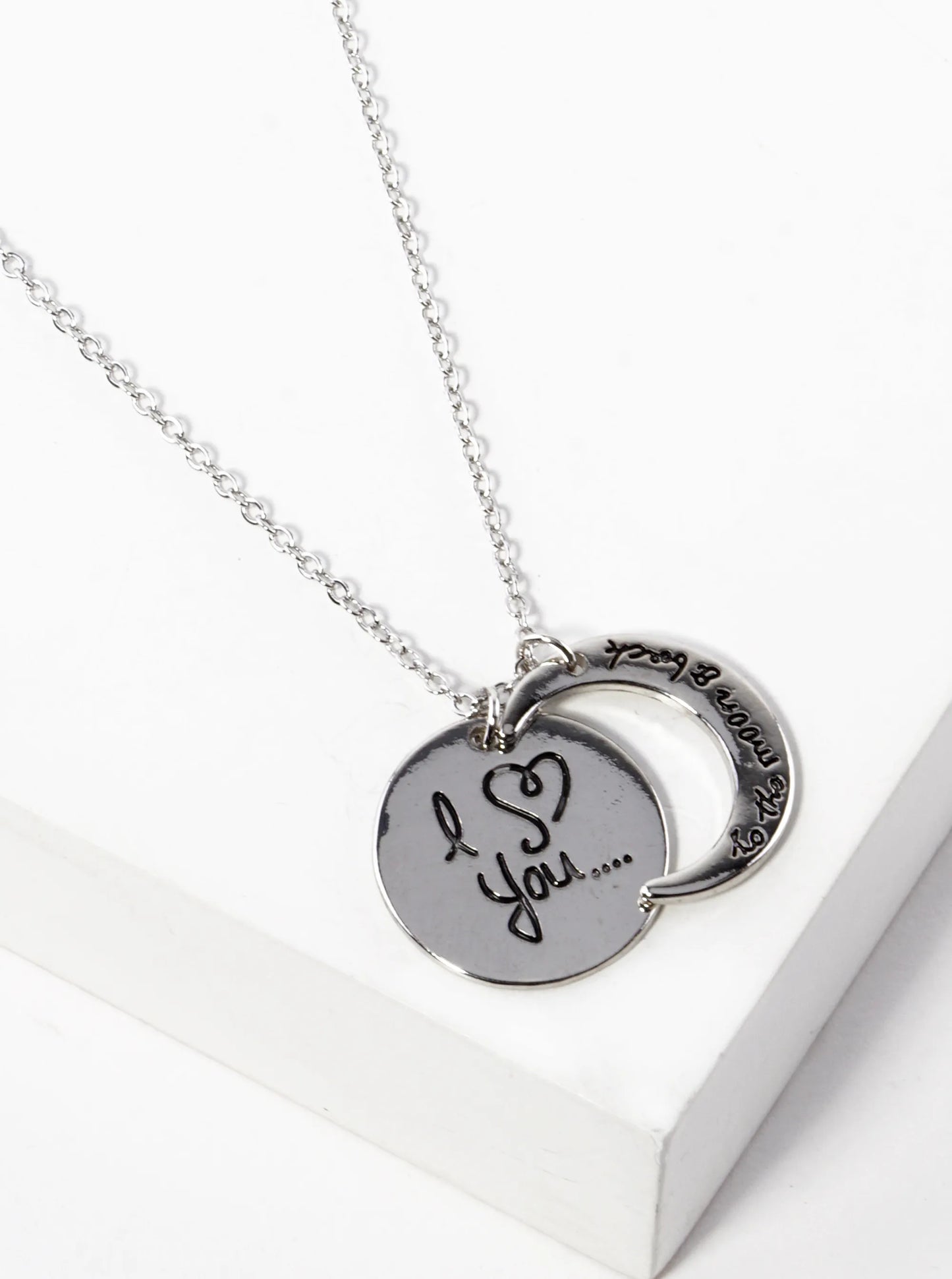 I Love You To The Moon And Back Engraved Pendant Necklace