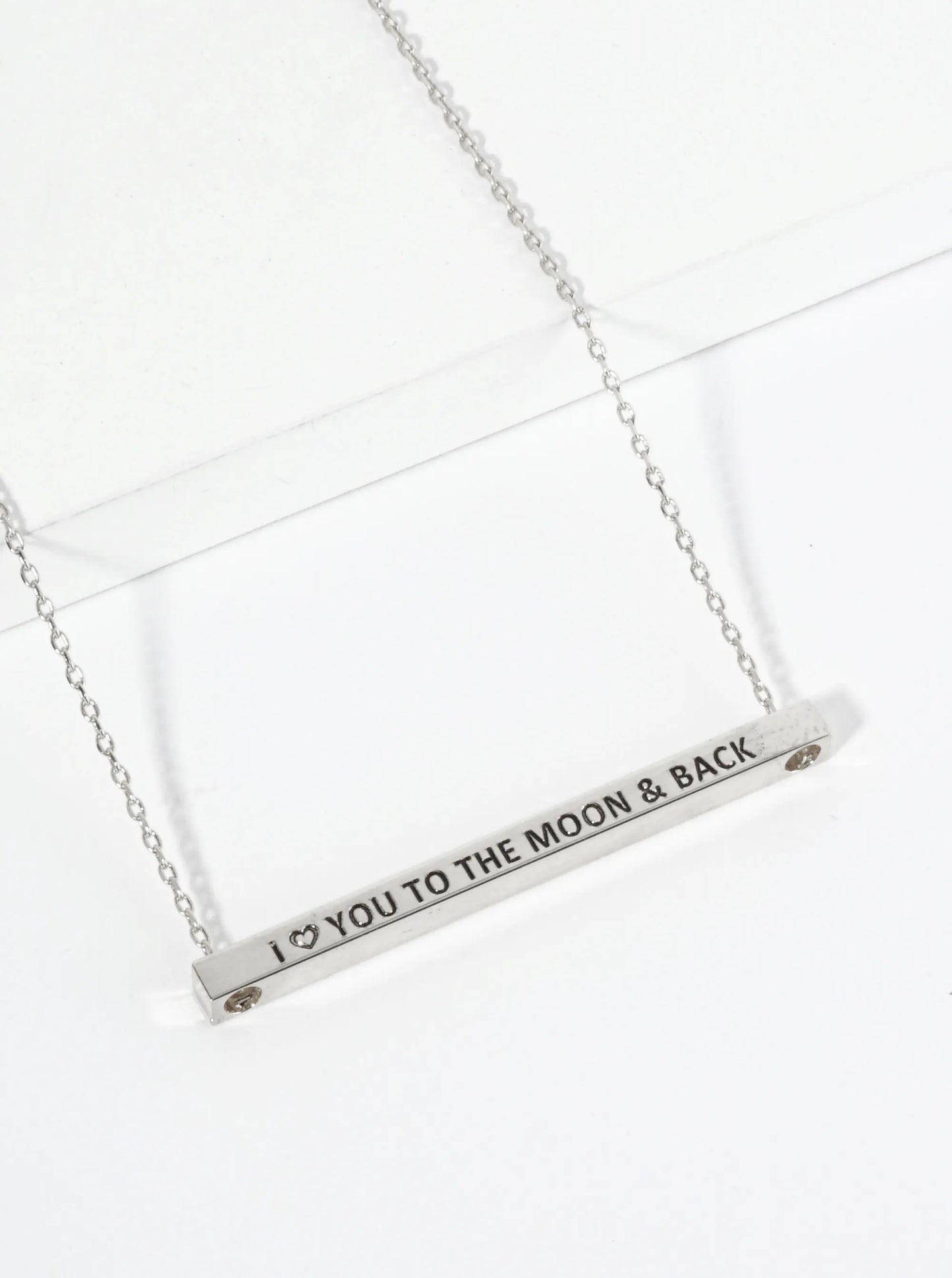 I Love You To The Moon And Back Engraved 18K Gold Dipped Horizontal Brass Bar Pendant Inspirational Necklace