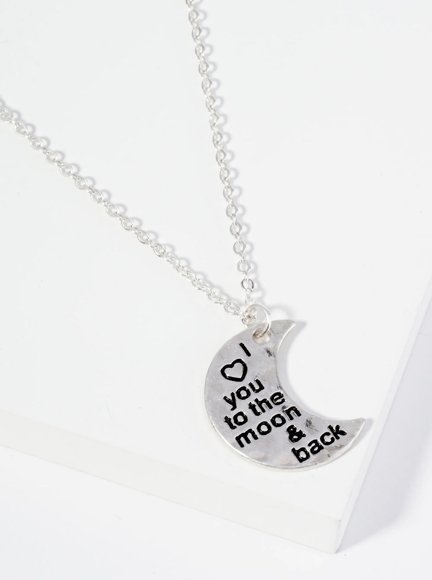 I Love You To The Moon And Back Engraved Hammered Moon Pendant Necklace