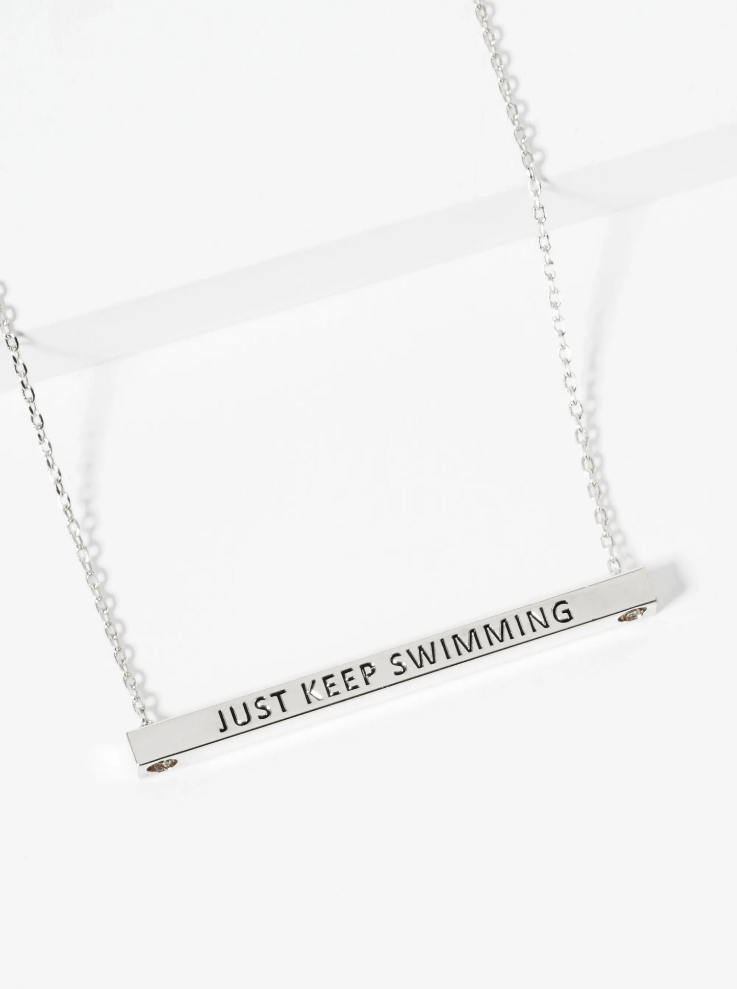 Just Keep Swimming Engraved 18K Gold Dipped Horizontal Brass Bar Pendant Inspirational Necklace