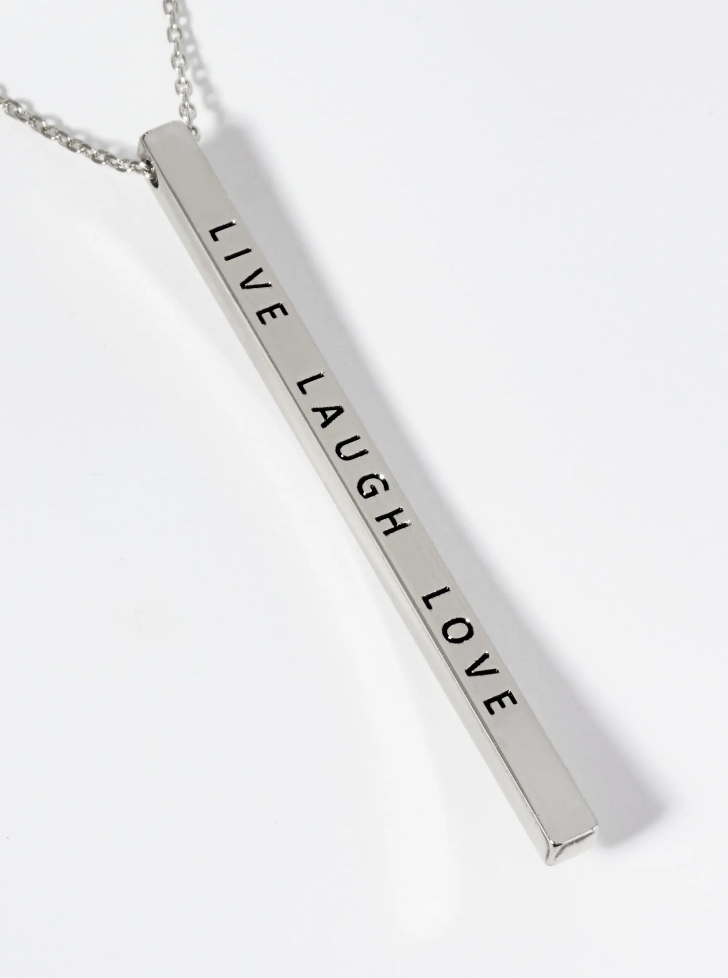 Live Laugh Love Engraved Vertical Bar Pendant Inspirational Necklace