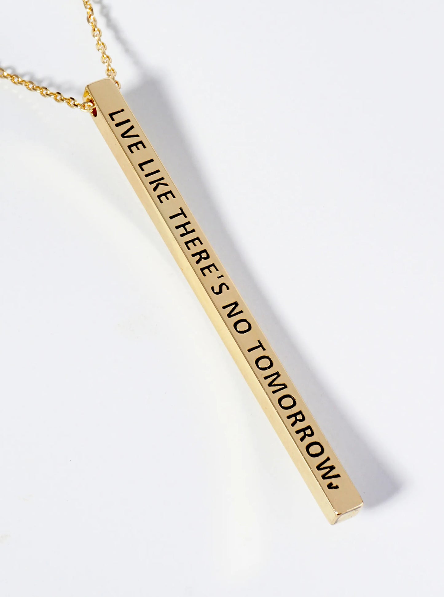 Live Like There Is No Tomorrow Engraved Vertical Bar Pendant Inspirational Necklace