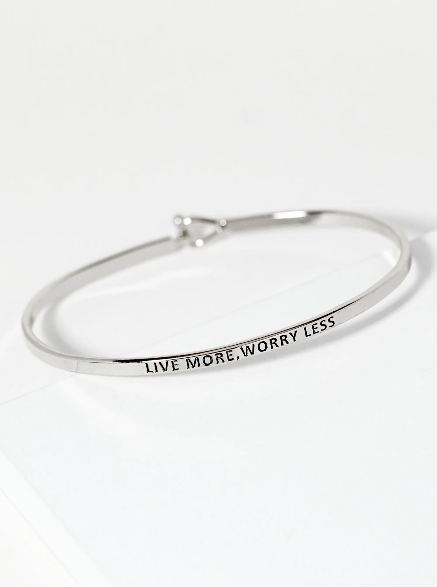 Live More Worry Less Engraved Inspirational Bangle Bracelet