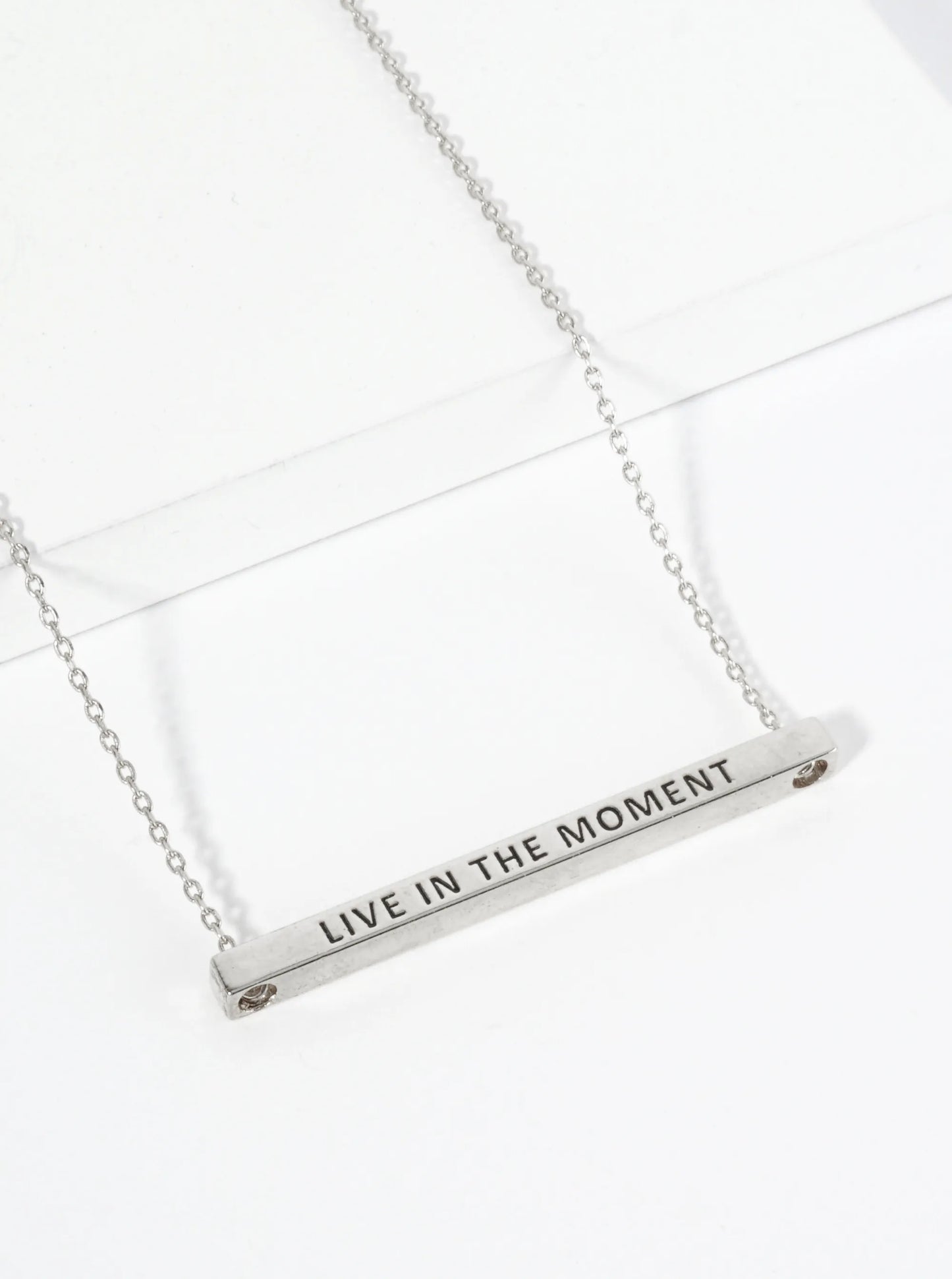 Live In The Moment Engraved 18K Gold Dipped Horizontal Brass Bar Pendant Inspirational Necklace