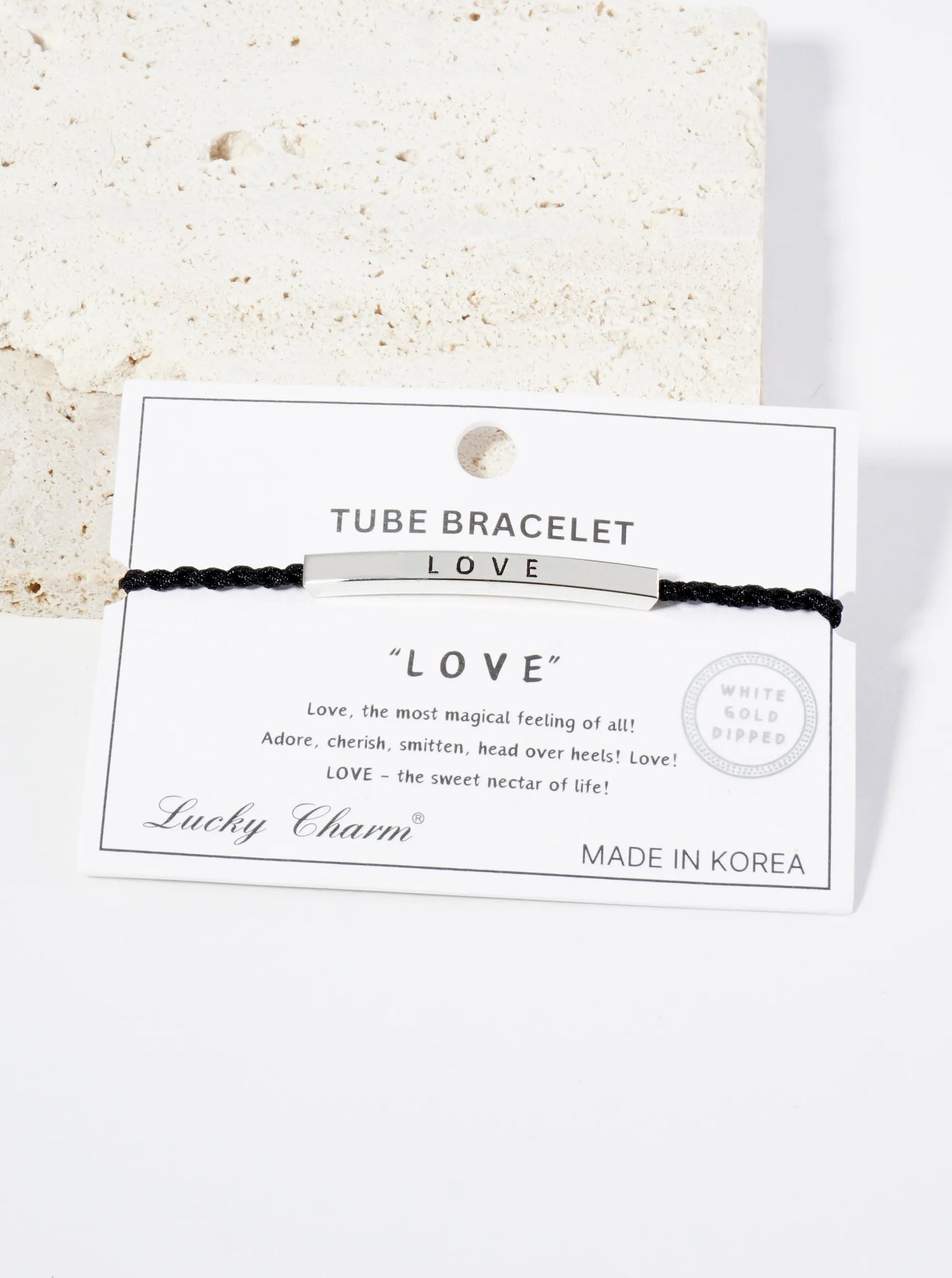 Love Engraved 18K Gold Dipped Curved Brass Tube Bar Adjustable Pull Tie Bracelet