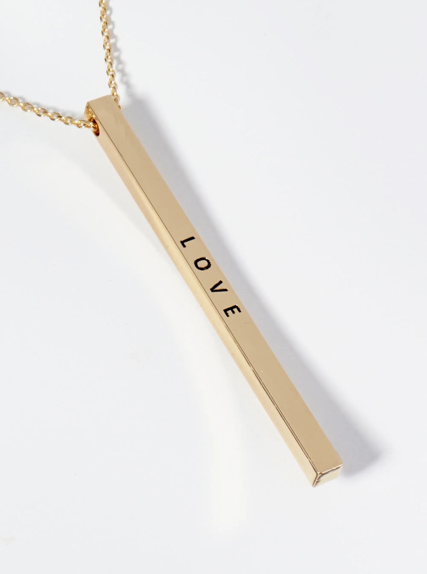 Love Engraved Vertical Bar Pendant Inspirational Necklace