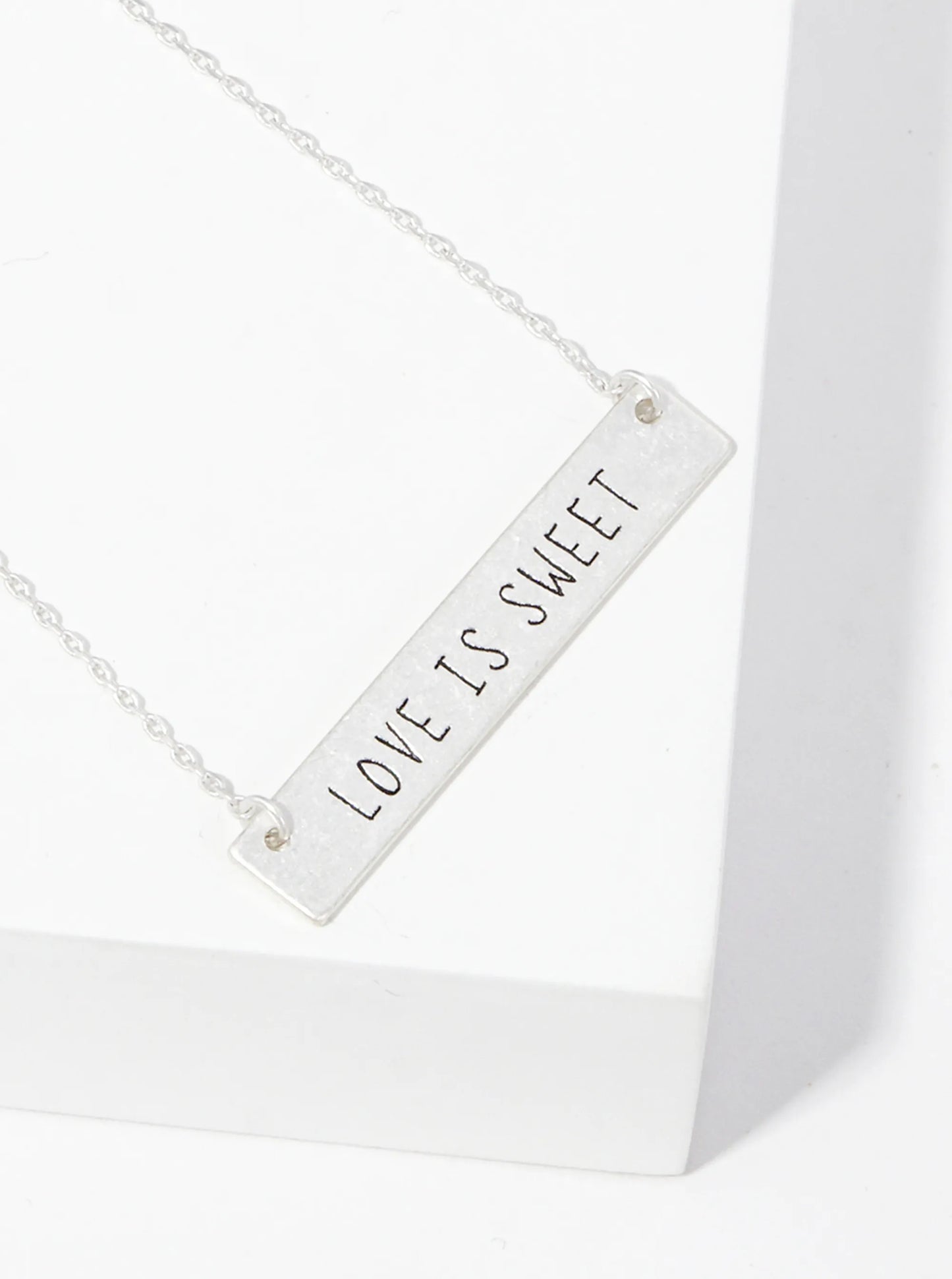 Love Is Sweet Engraved Horizontal Bar Pendant Necklace