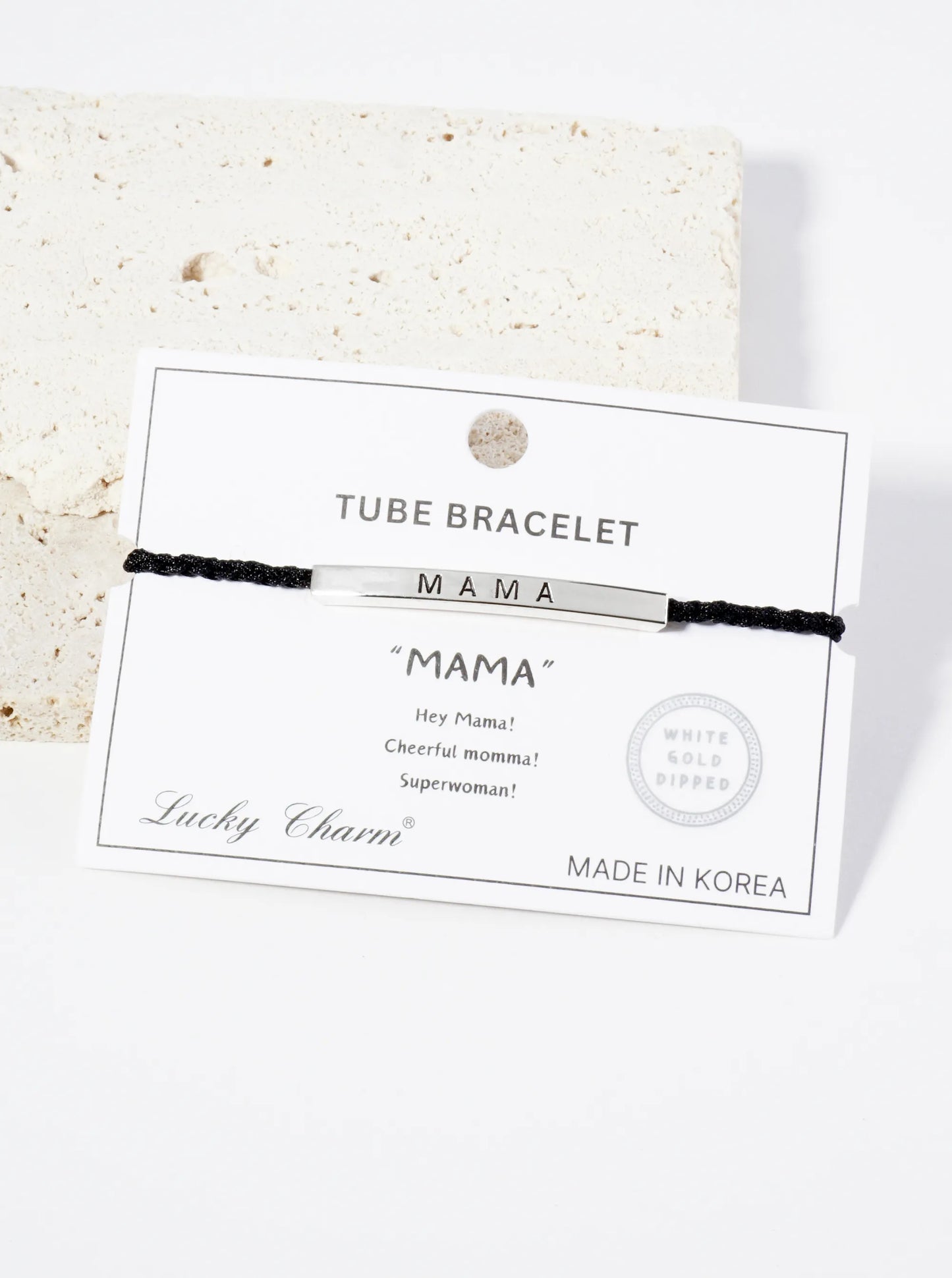 Mama Engraved 18K Gold Dipped Curved Brass Tube Bar Adjustable Pull Tie Bracelet