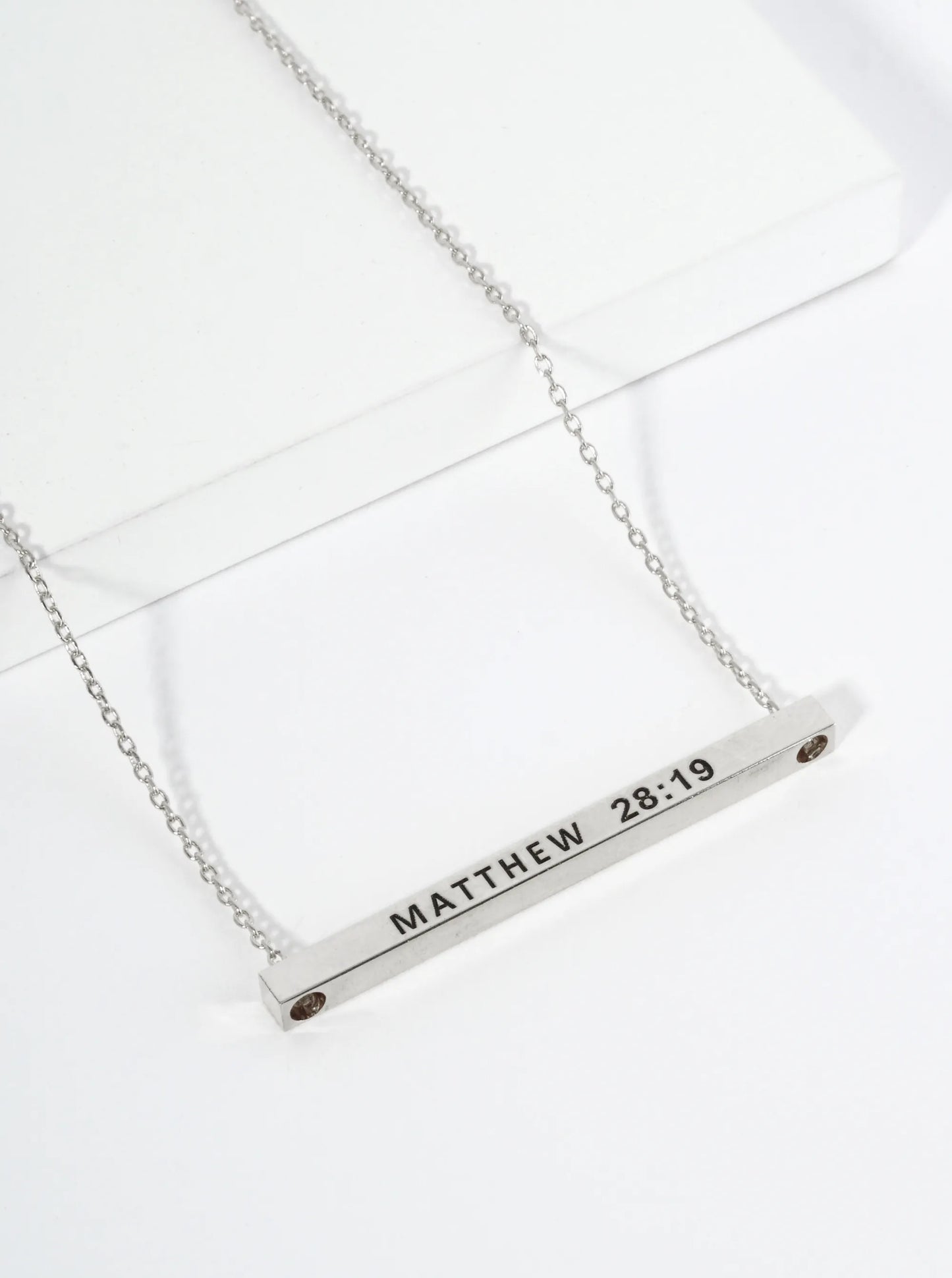 Matthew 28 19 Engraved 18K Gold Dipped Horizontal Brass Bar Pendant Inspirational Necklace