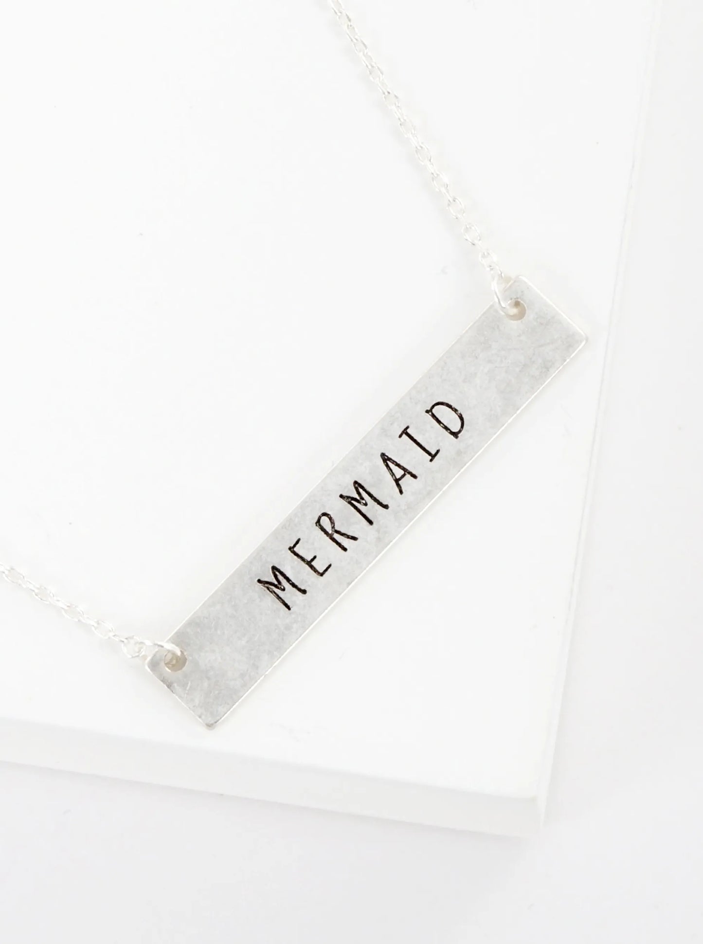 Mermaid Engraved Horizontal Bar Pendant Necklace