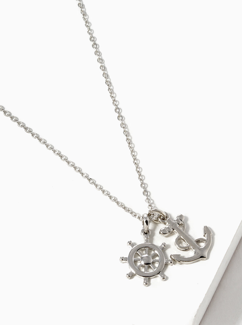 Metal Rudder And Anchor Pendant Nautical Necklace