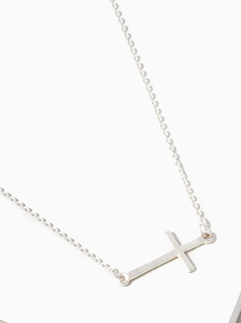 Metal Sideways Cross Pendant Necklace